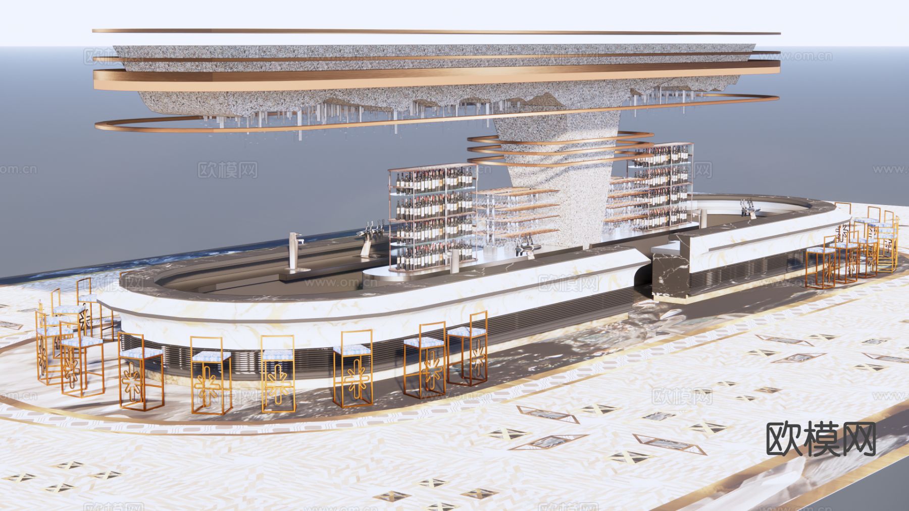 酒吧吧台su模型下载（渲染图3）