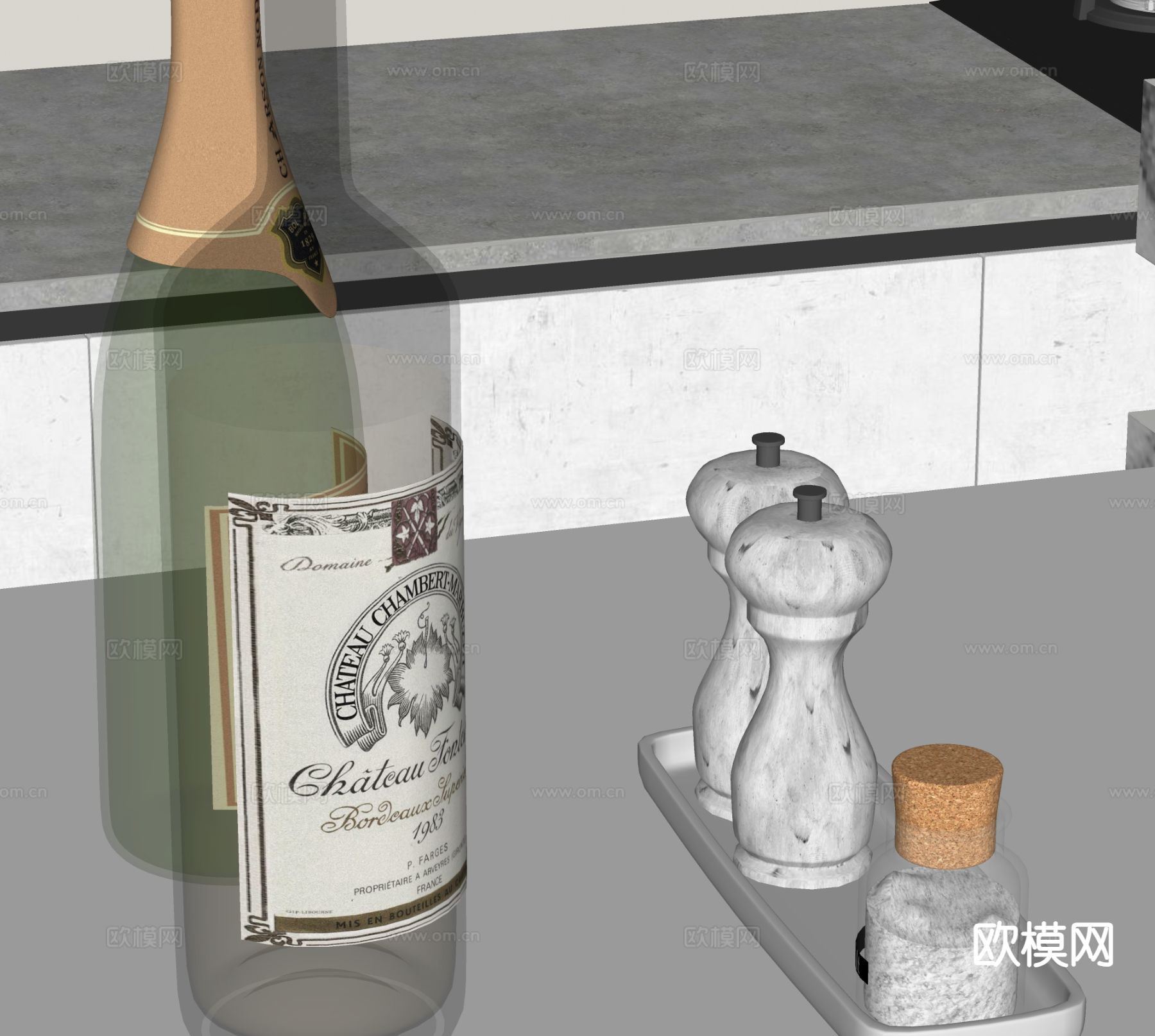 酒瓶 瓶子 厨房摆件su模型下载（渲染图1）