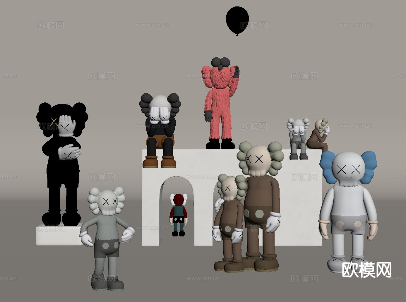 KAWS 暴力熊潮玩 公仔 雕塑 卡通摆件su模型下载（渲染图1）