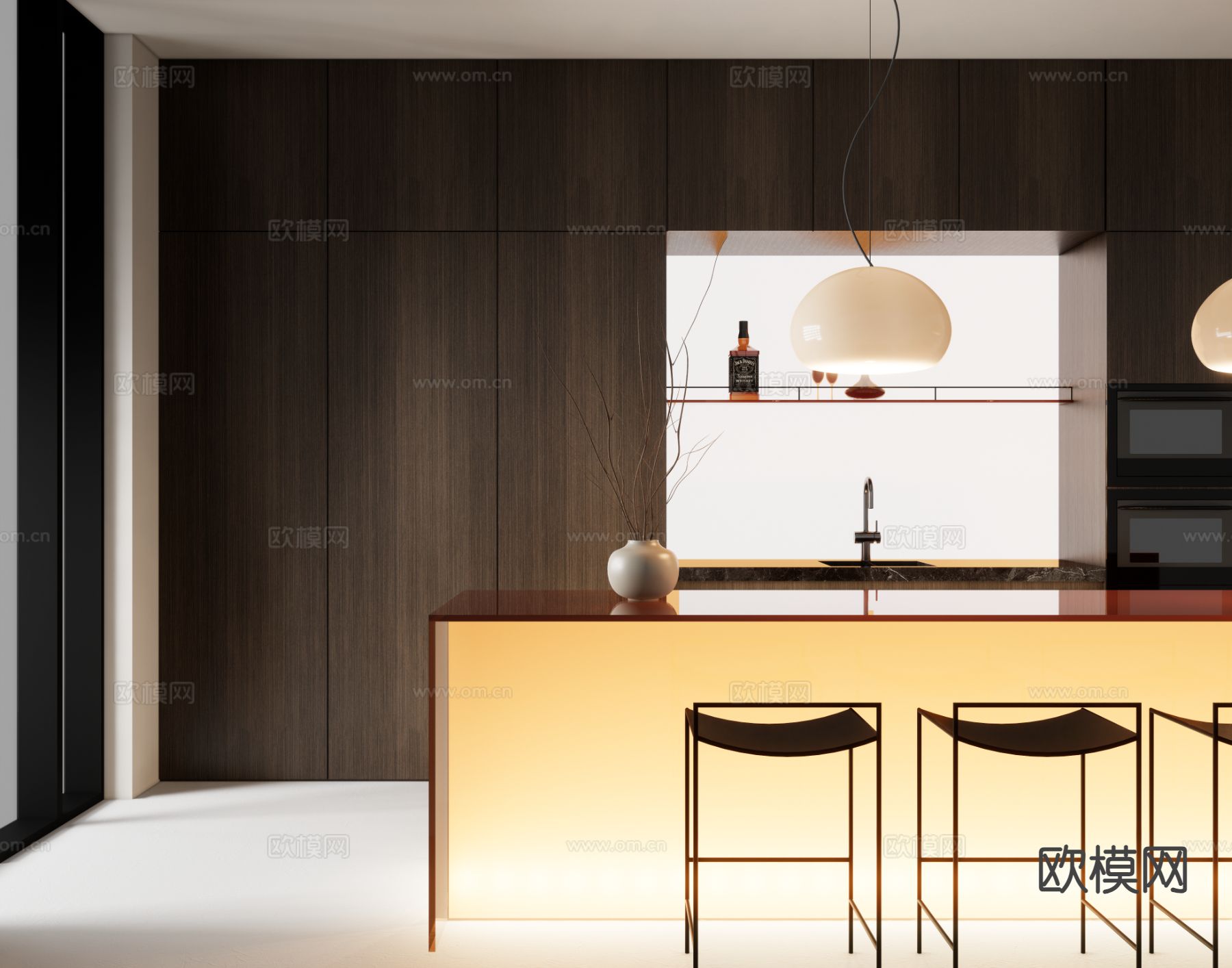 渐变岛台厨房su模型下载（渲染图2）