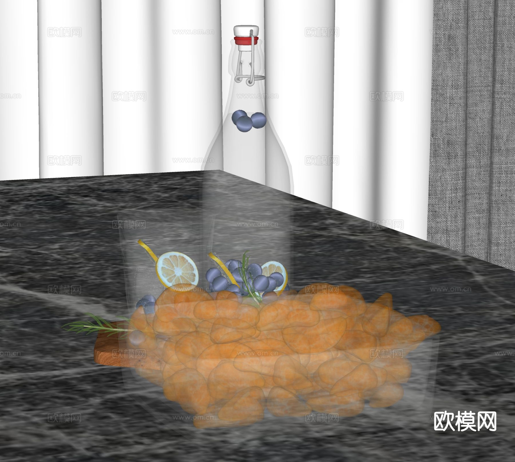 饮料 柠檬水 水杯 果盘su模型下载（渲染图1）