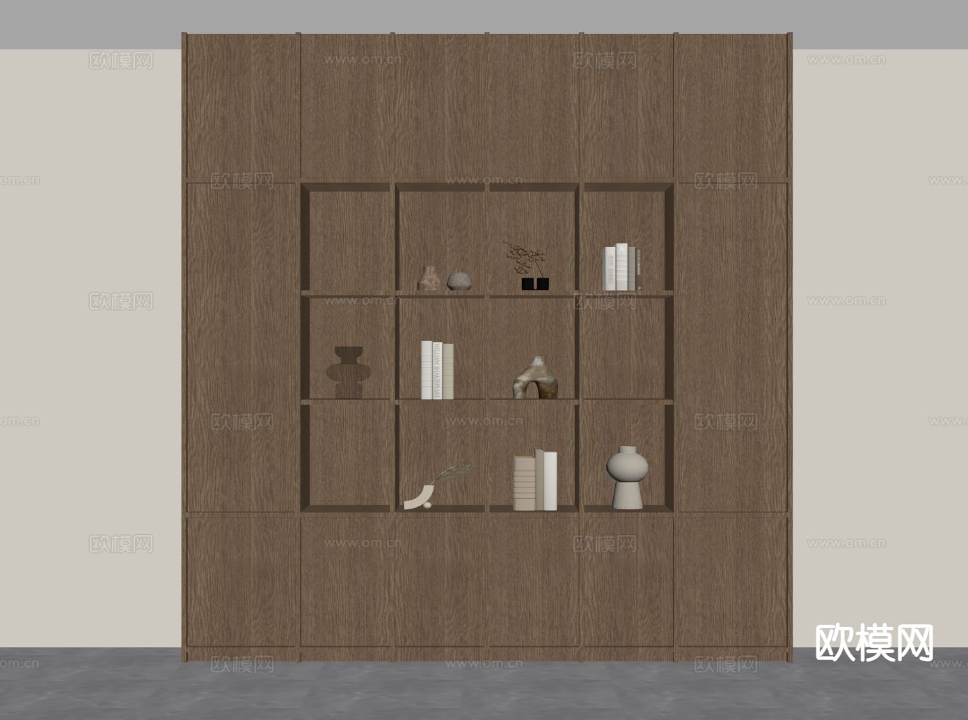 中古风书柜 骨骼线书柜su模型下载（渲染图1）