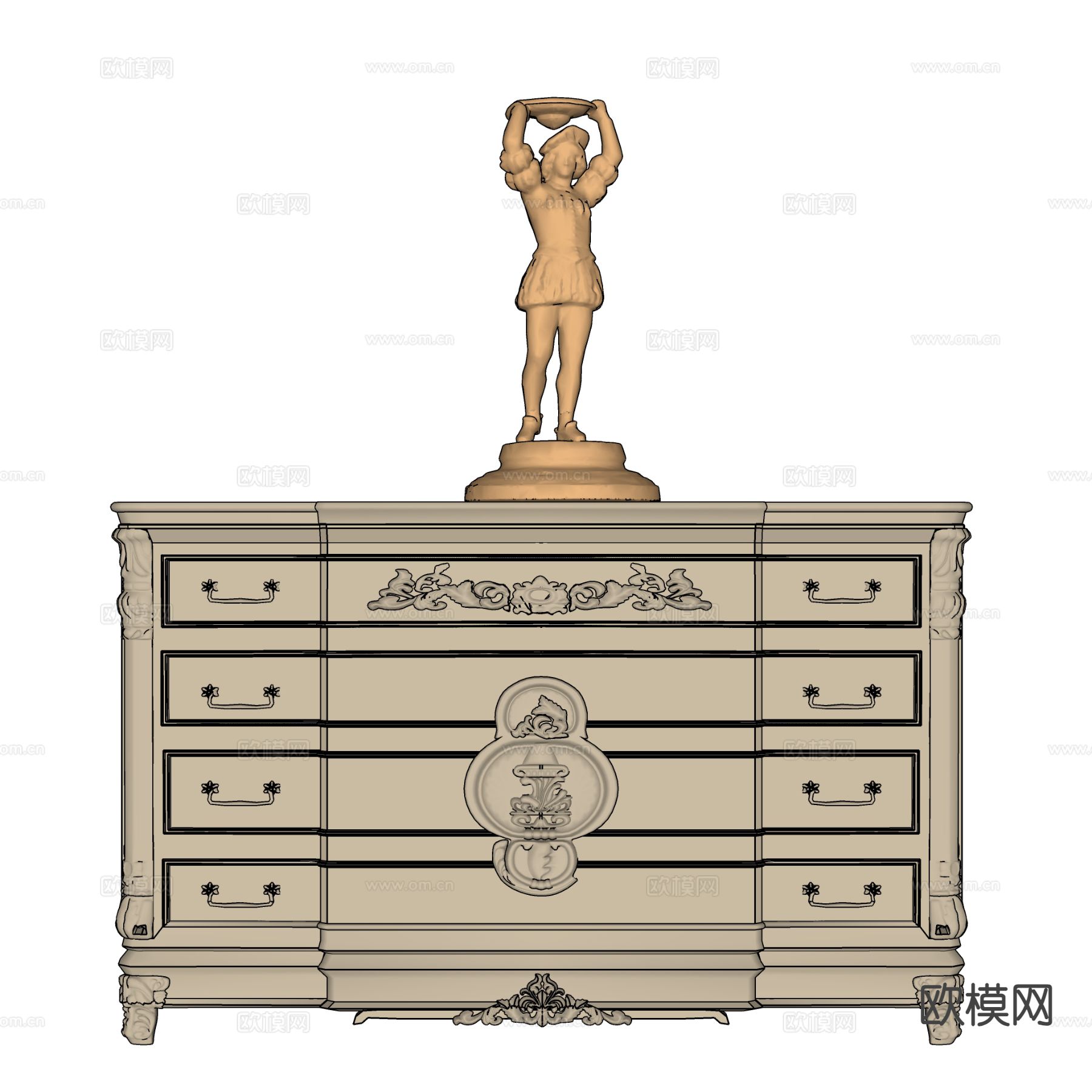 欧式斗柜 边柜su模型下载（渲染图1）