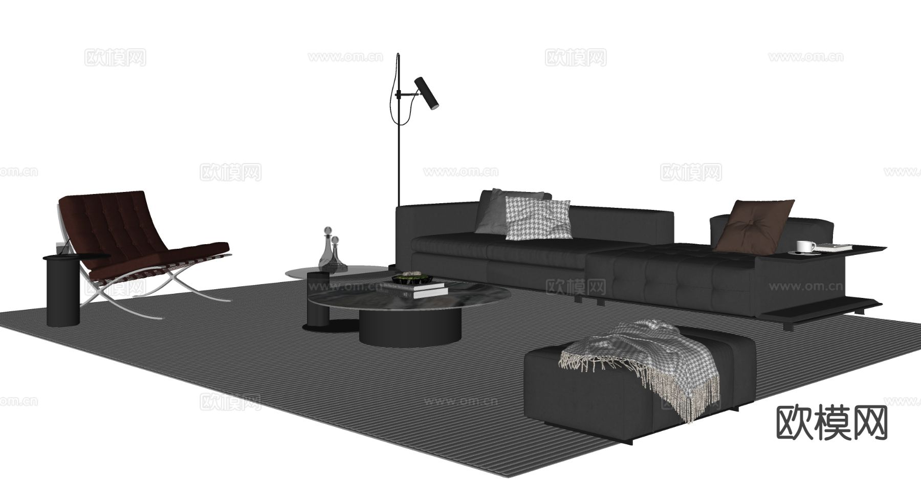 意式组合沙发su模型下载（渲染图1）