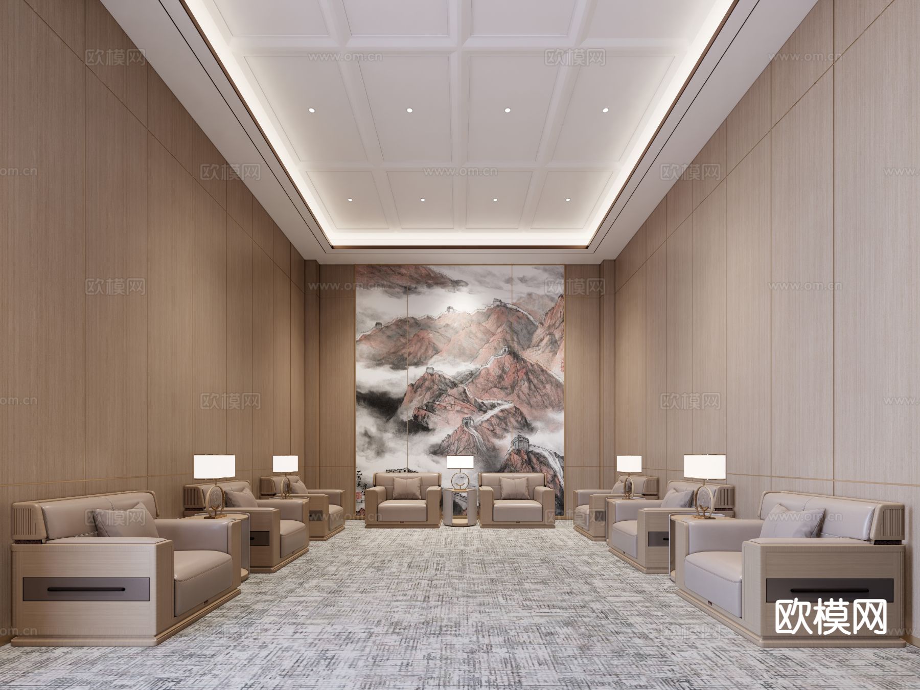 新中式会客室 接待室su模型下载（渲染图2）