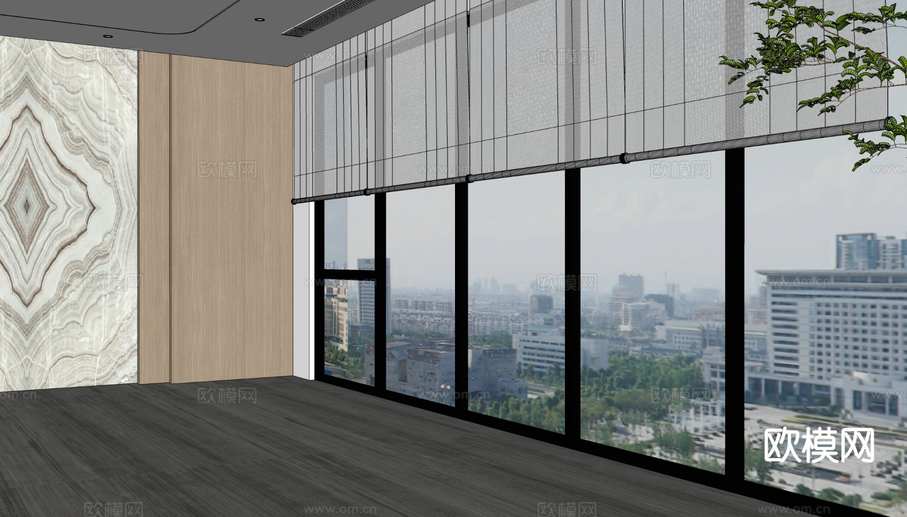 办公室幕墙窗 拉帘 卷帘su模型下载（渲染图1）