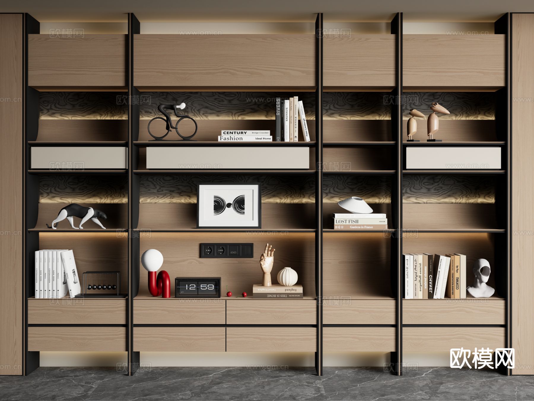 现代极简书柜 书架su模型下载（渲染图2）