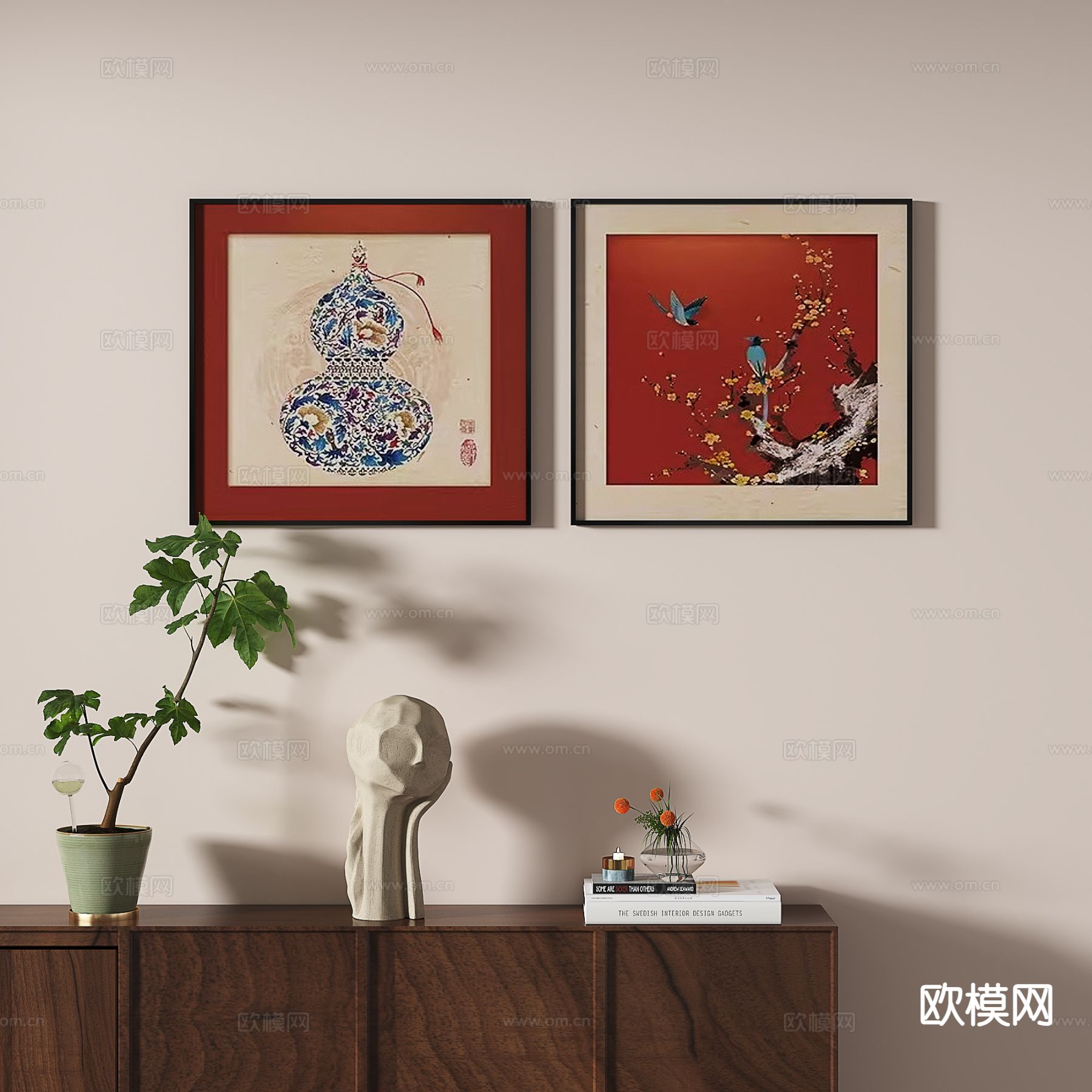 简欧复古画 葫芦挂画 花鸟装饰画3d模型