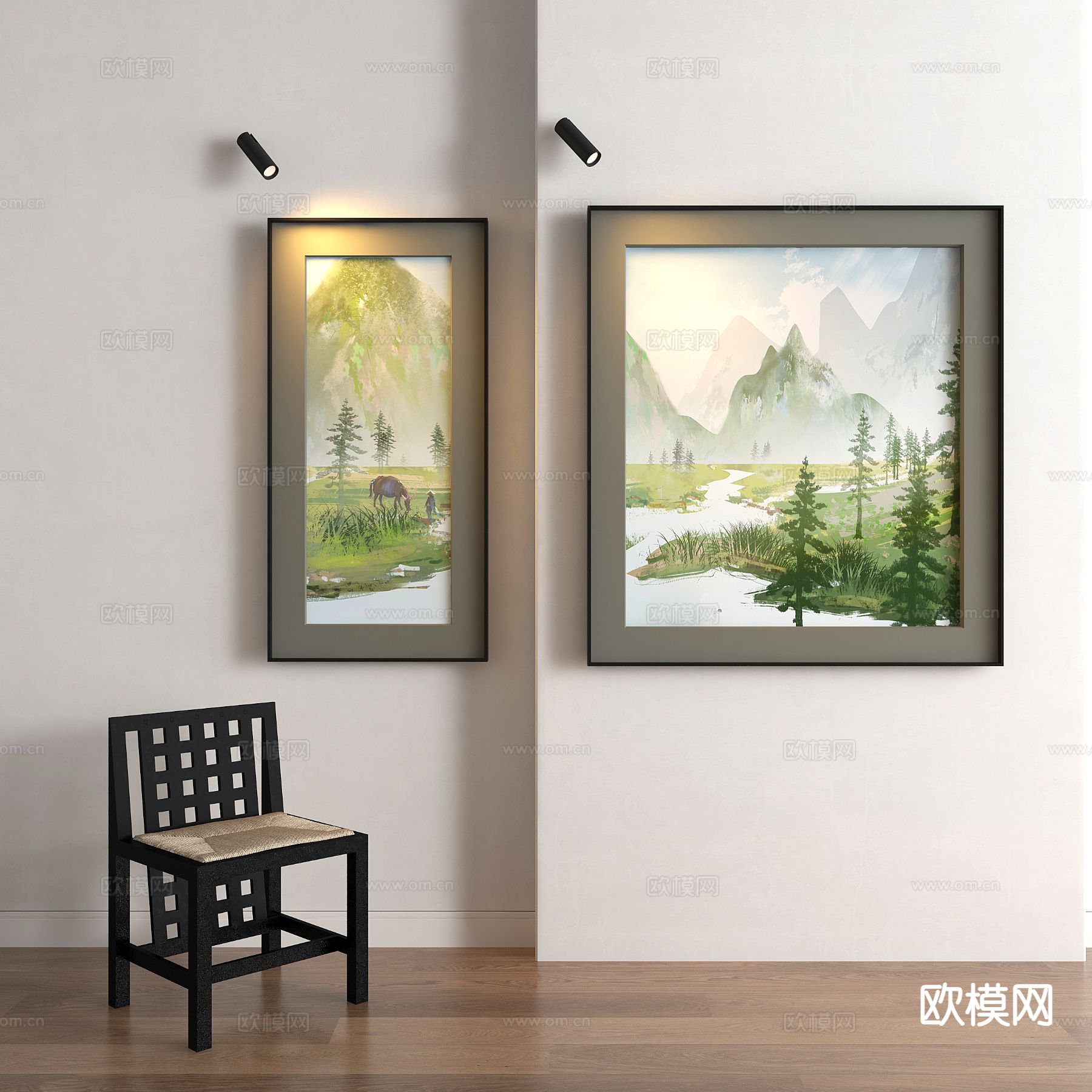 现代装饰画 油画 风景画3d模型