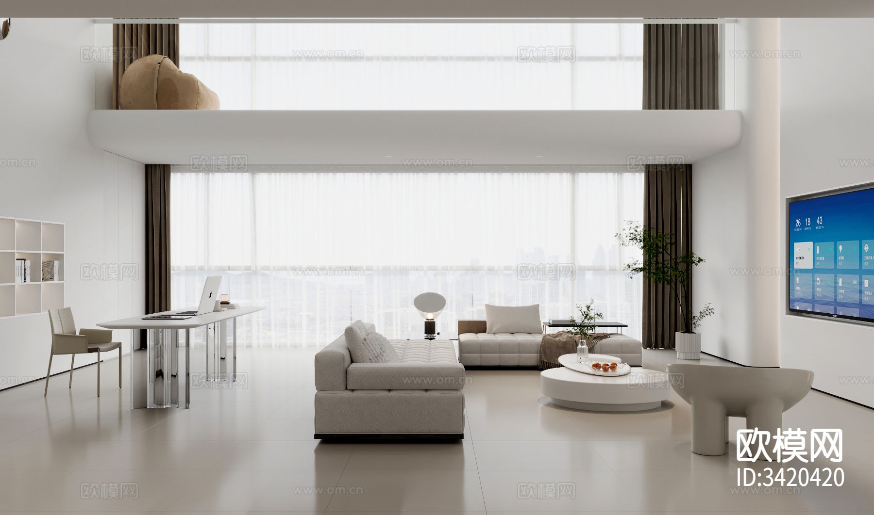 现代别墅客餐厅装修效果图下载（渲染图8）