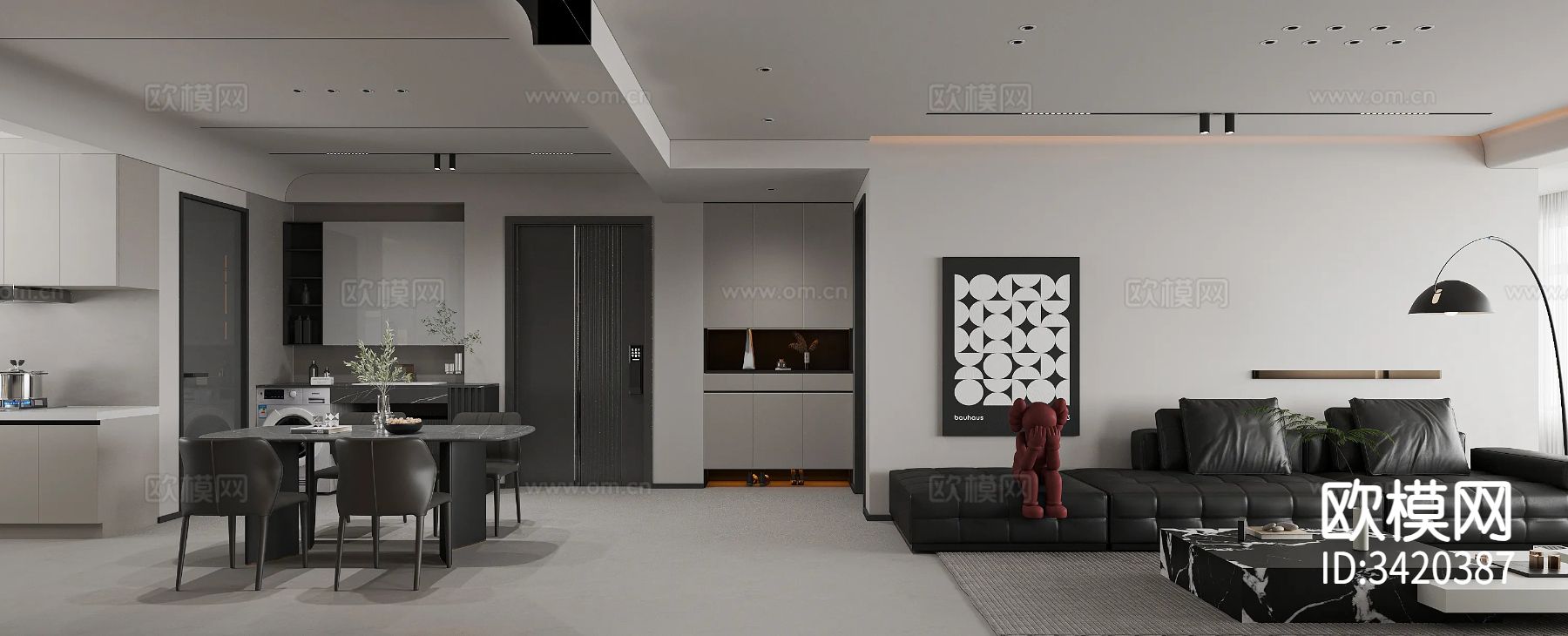 简约黑白平层客餐厅装修效果图下载（渲染图5）