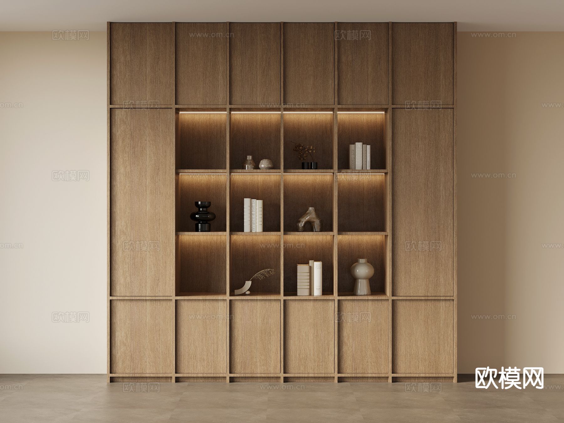中古风书柜 骨骼线书柜su模型下载（渲染图2）
