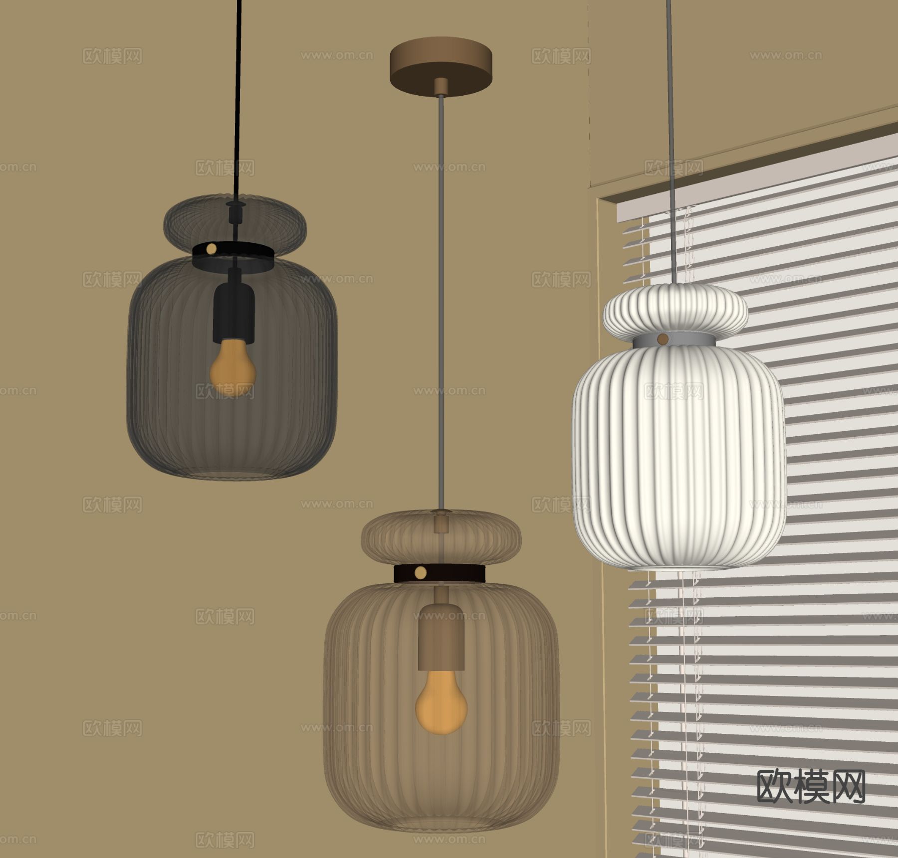 中古风吊灯 玻璃吊灯su模型