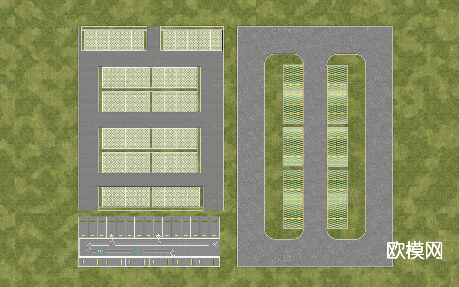 现代户外停车场3d模型