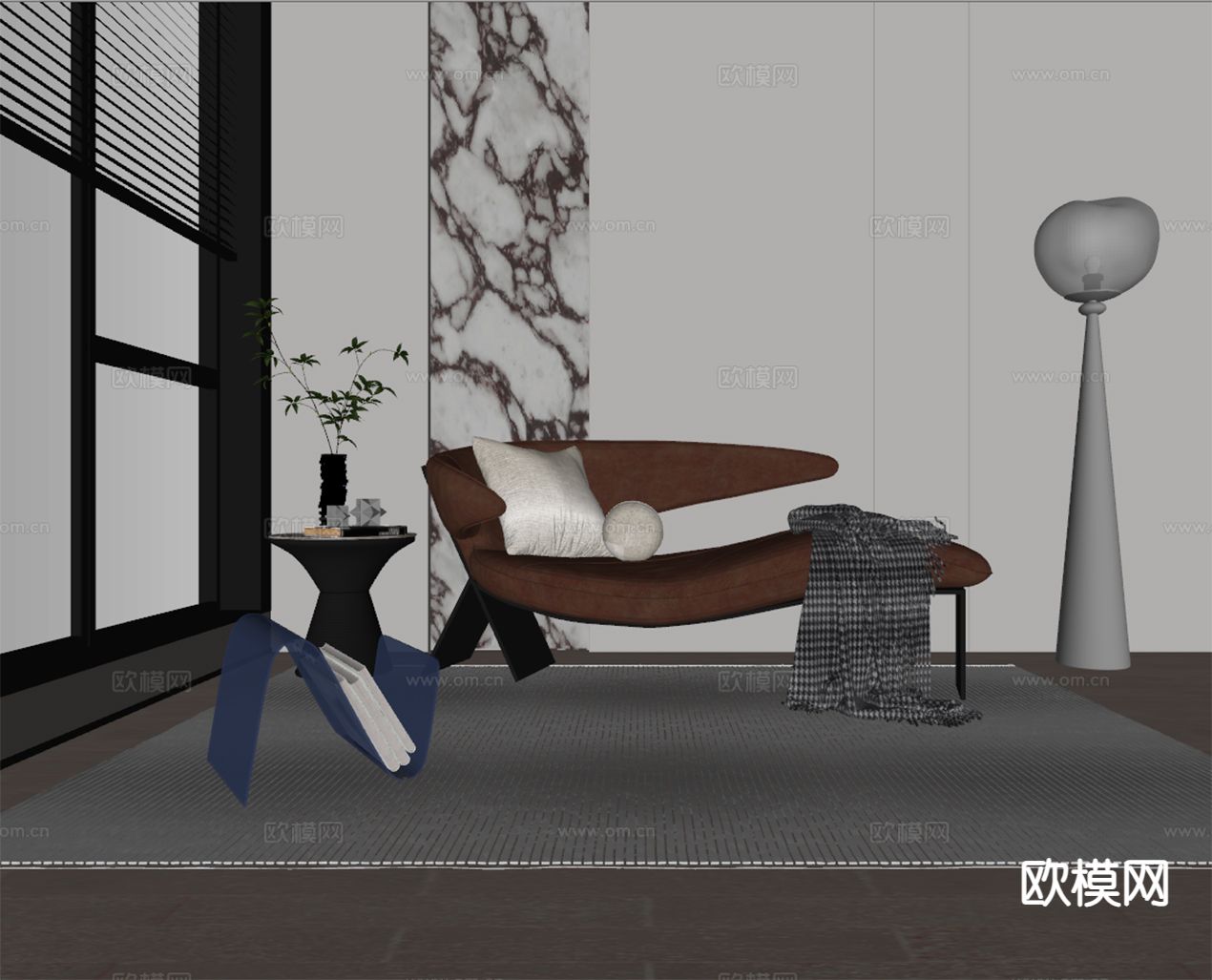 现代贵妃椅 躺椅su模型下载（渲染图1）