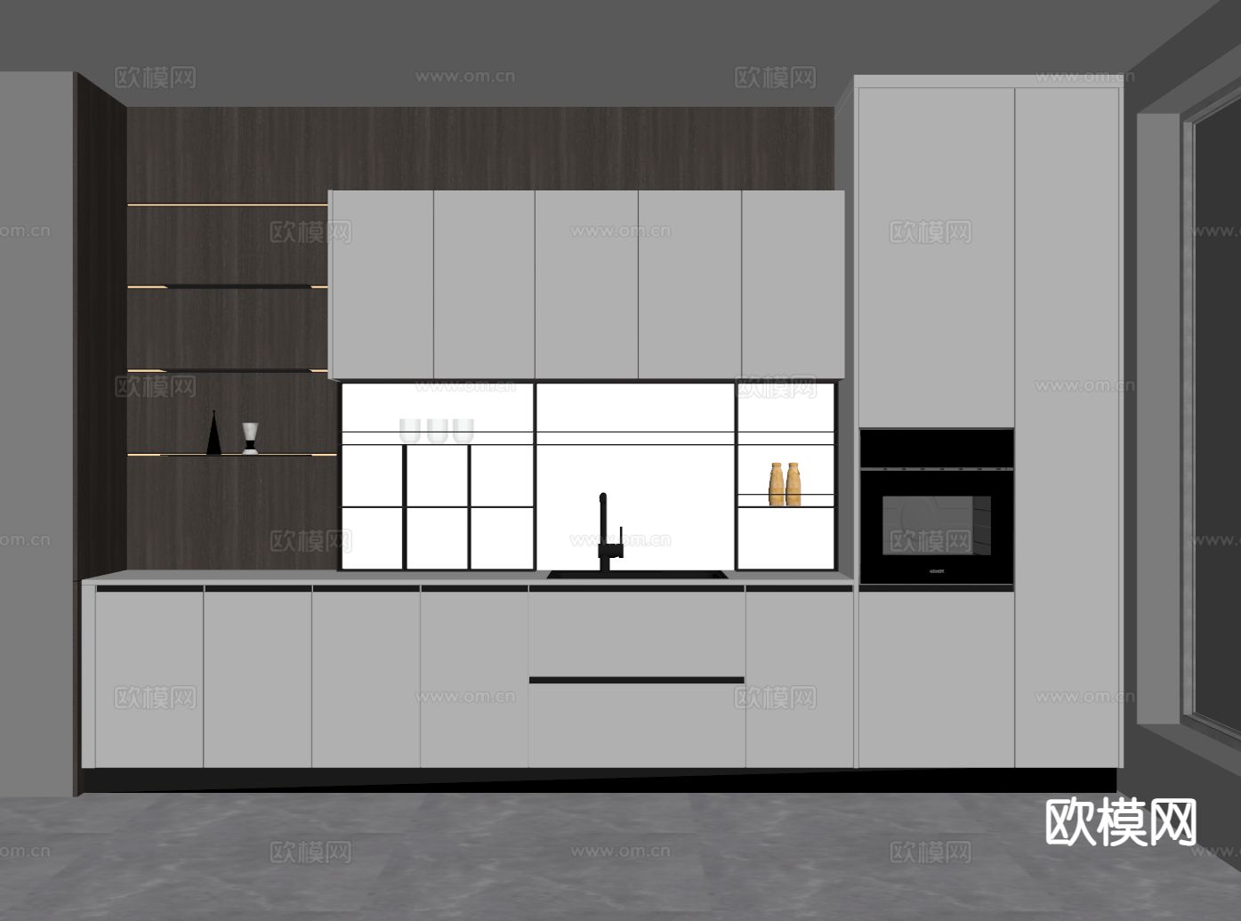 现代西厨 橱柜su模型下载（渲染图1）