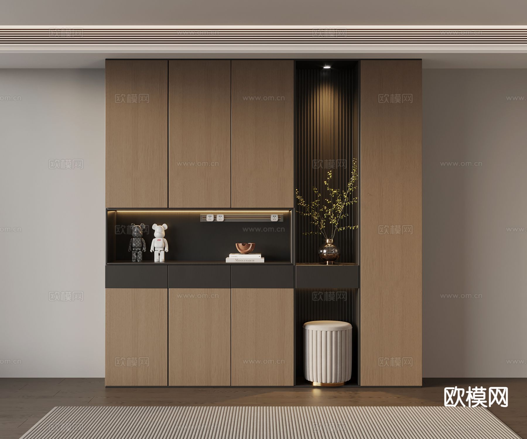 意式极简鞋柜su模型下载（渲染图2）