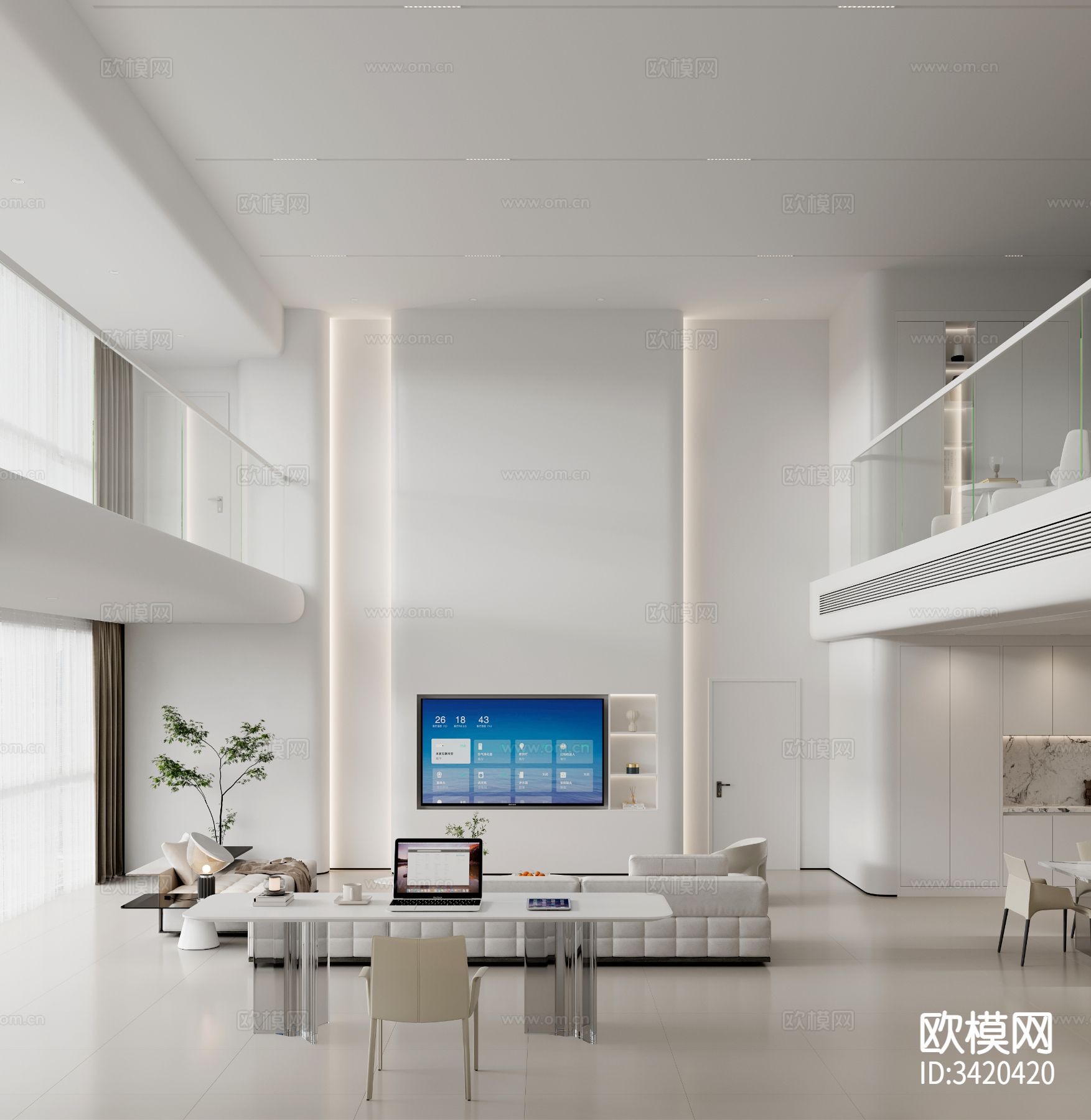 现代别墅客餐厅装修效果图下载（渲染图1）