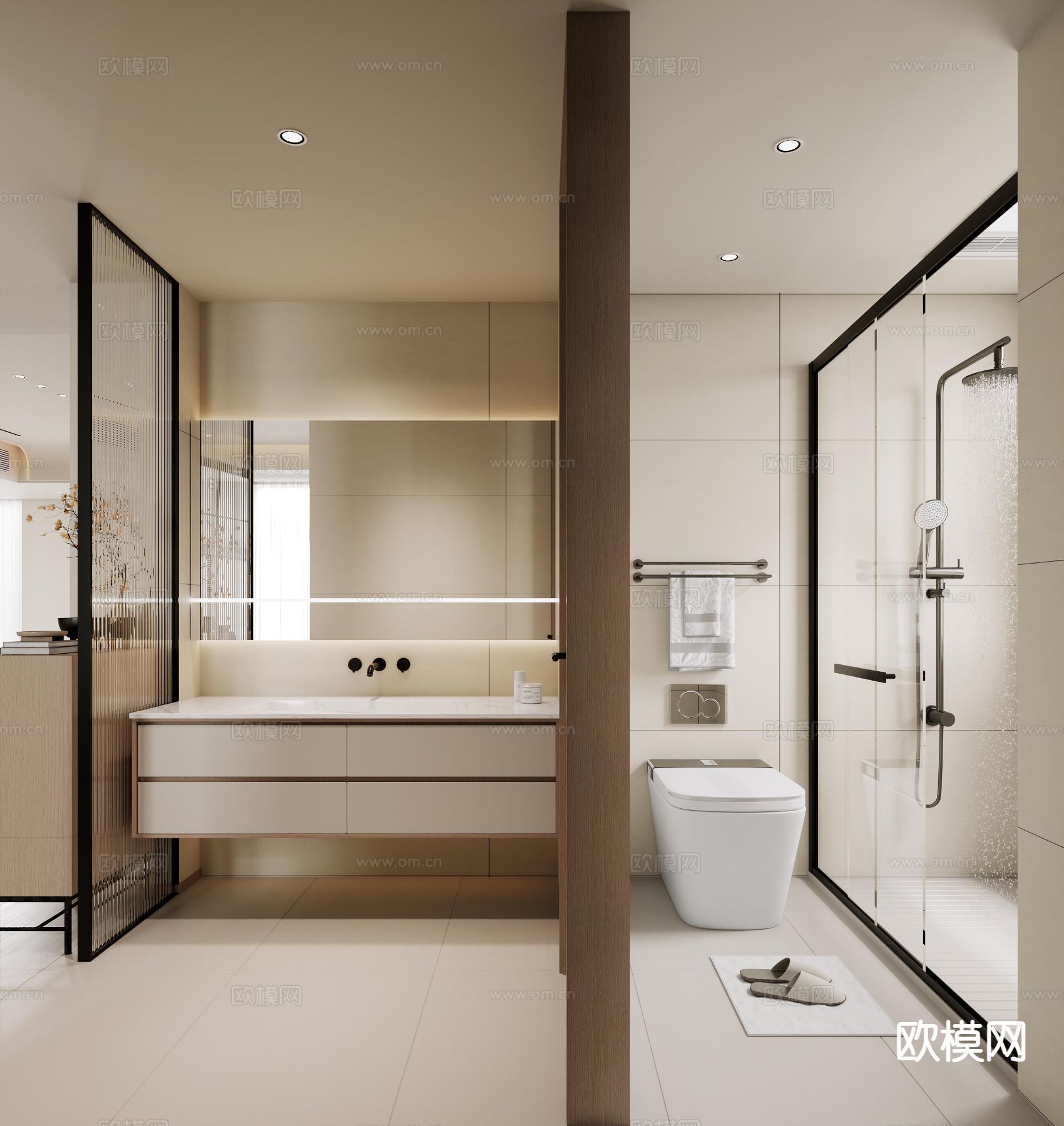 奶油风客餐厅3d模型下载（渲染图4）