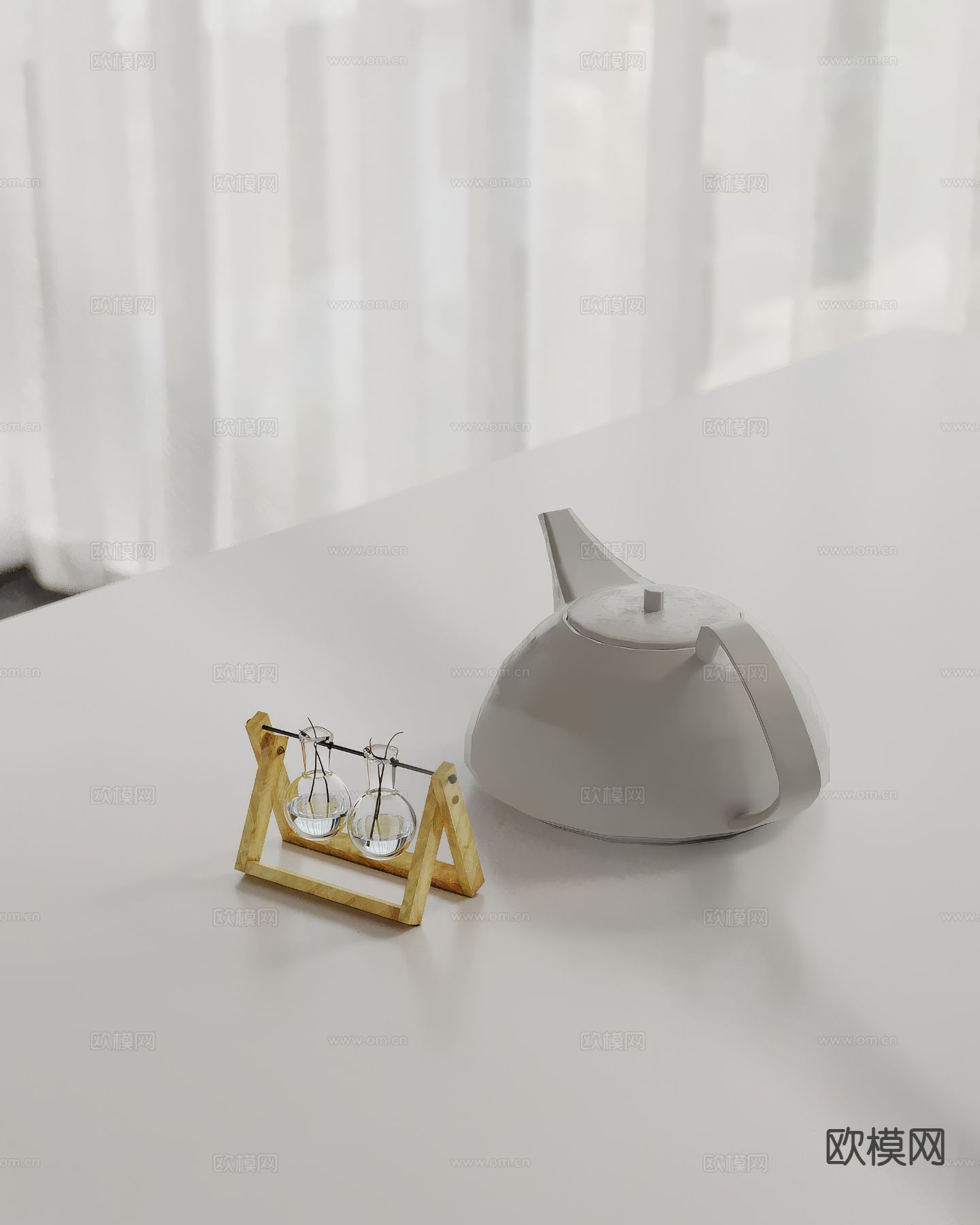 现代茶具 茶具 摆件su模型下载（渲染图2）