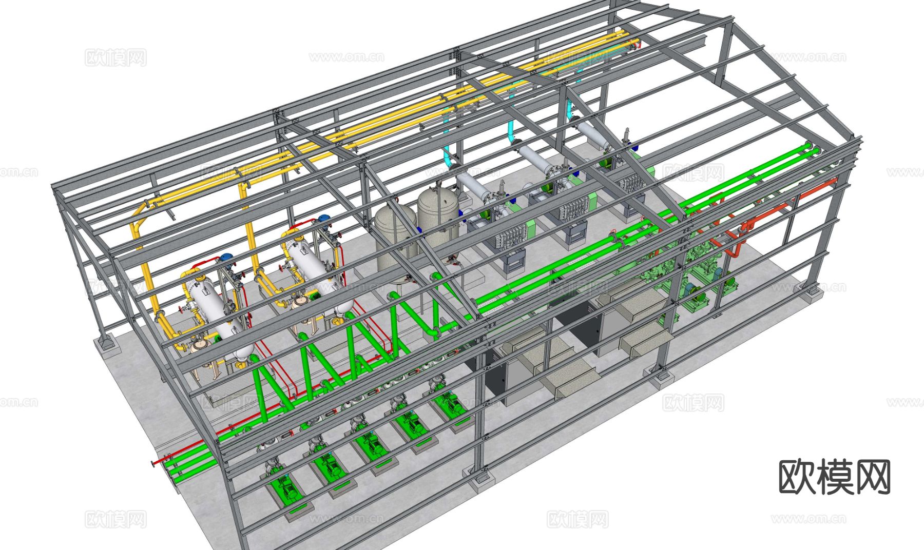 工业设备 水泵站 钢结构泵站su模型下载（渲染图1）