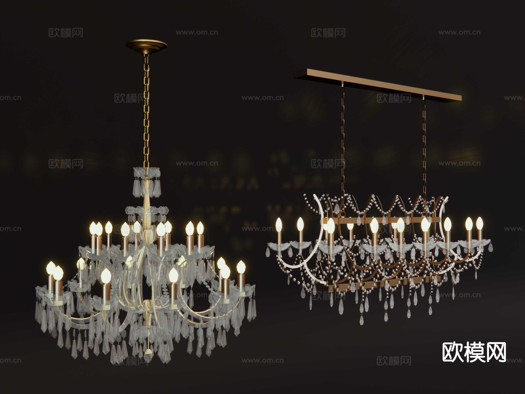 欧式吊灯 大厅吊灯 水晶灯su模型下载（渲染图2）