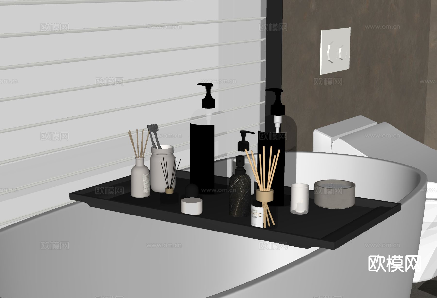 洗浴用品 洗发水 沐浴露 牙刷su模型下载（渲染图1）
