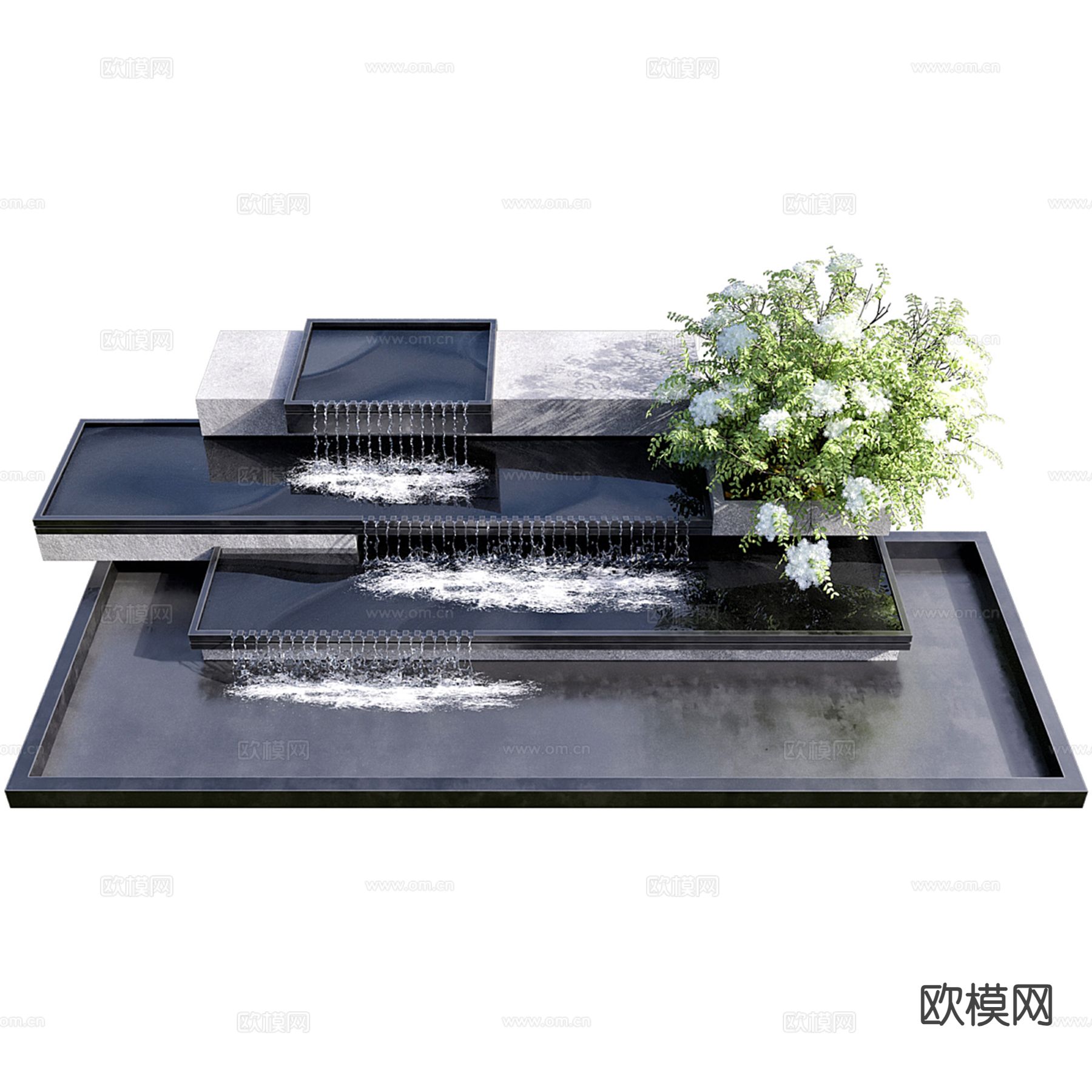 现代瀑布流水 园艺小品3d模型