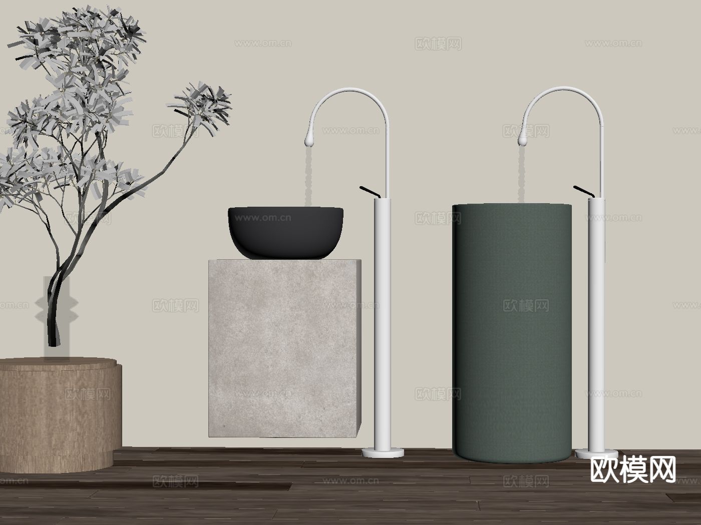 现代洗手台 洗手盆su模型下载（渲染图1）