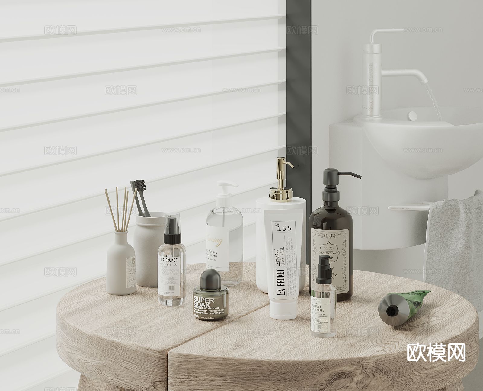 洗浴用品 洗发水 沐浴露 牙膏 香水su模型下载（渲染图2）
