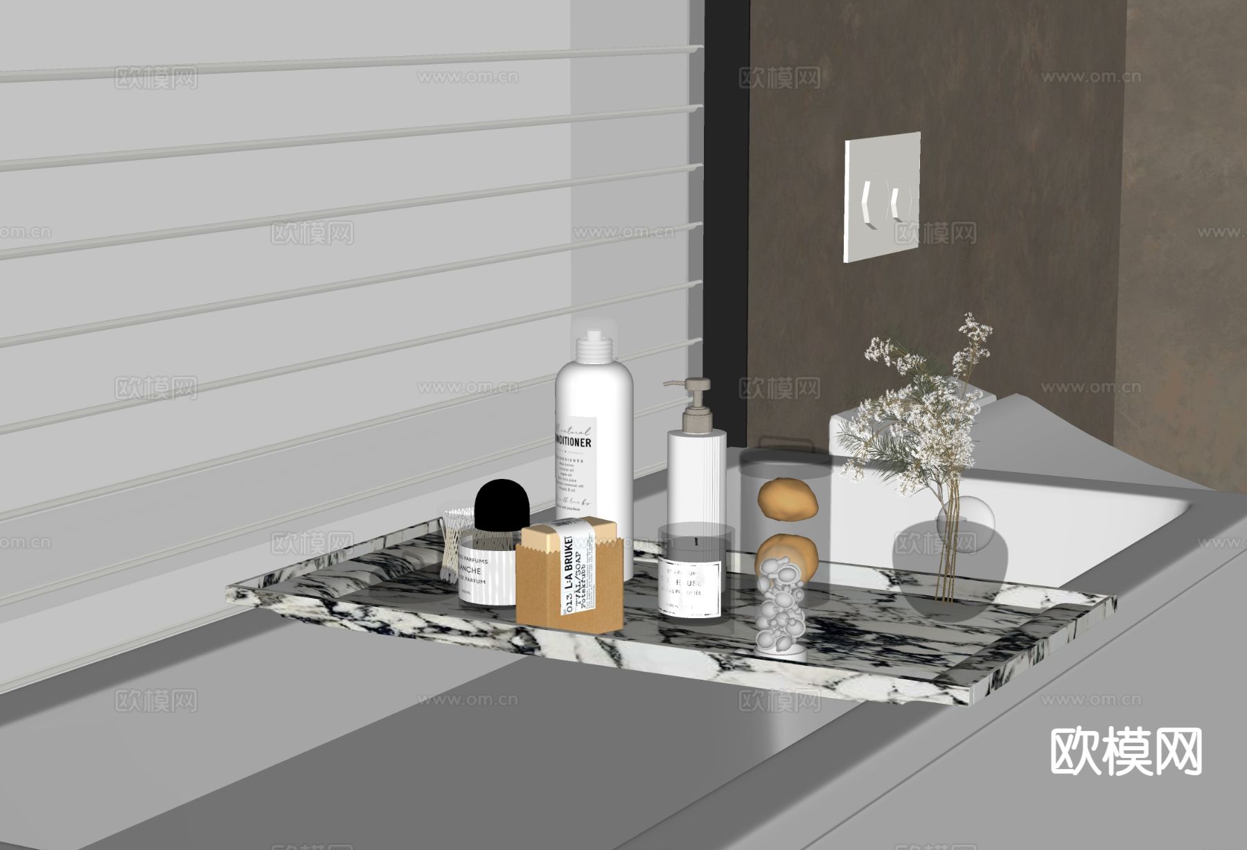 洗浴用品 洗面奶 香皂 香薰灯su模型下载（渲染图1）
