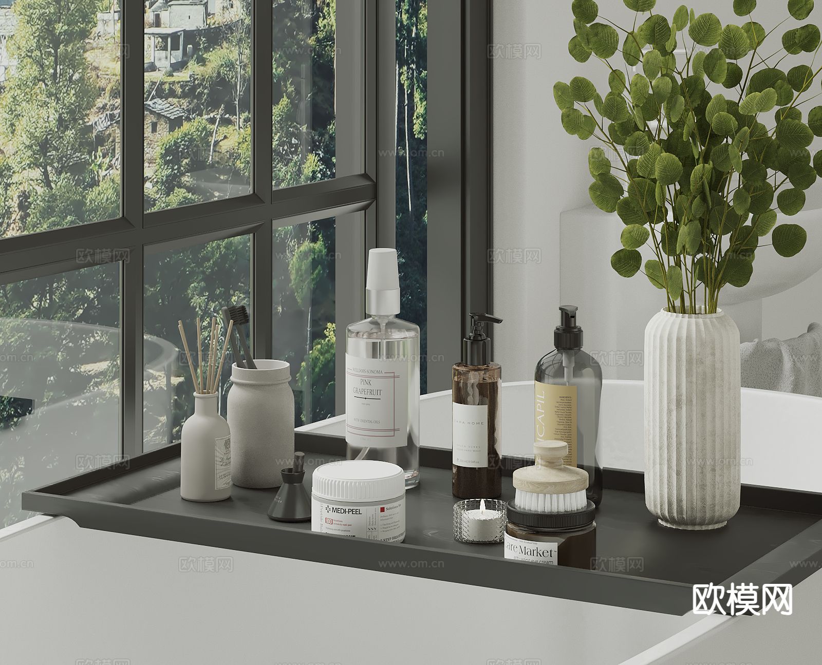 洗浴用品 洗发水 沐浴露 牙刷 香薰灯su模型下载（渲染图2）