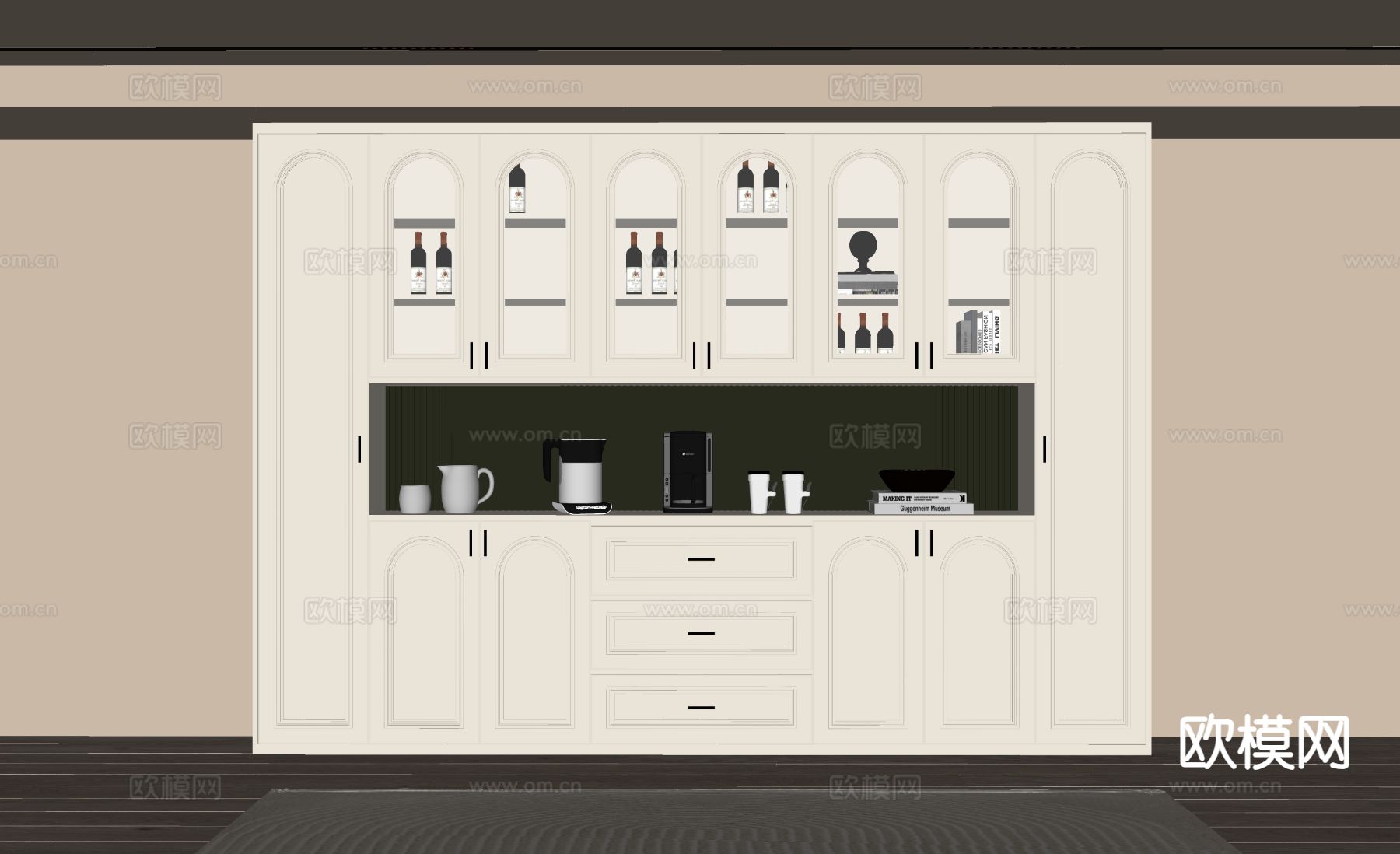 奶油风酒柜 餐边柜su模型下载（渲染图1）