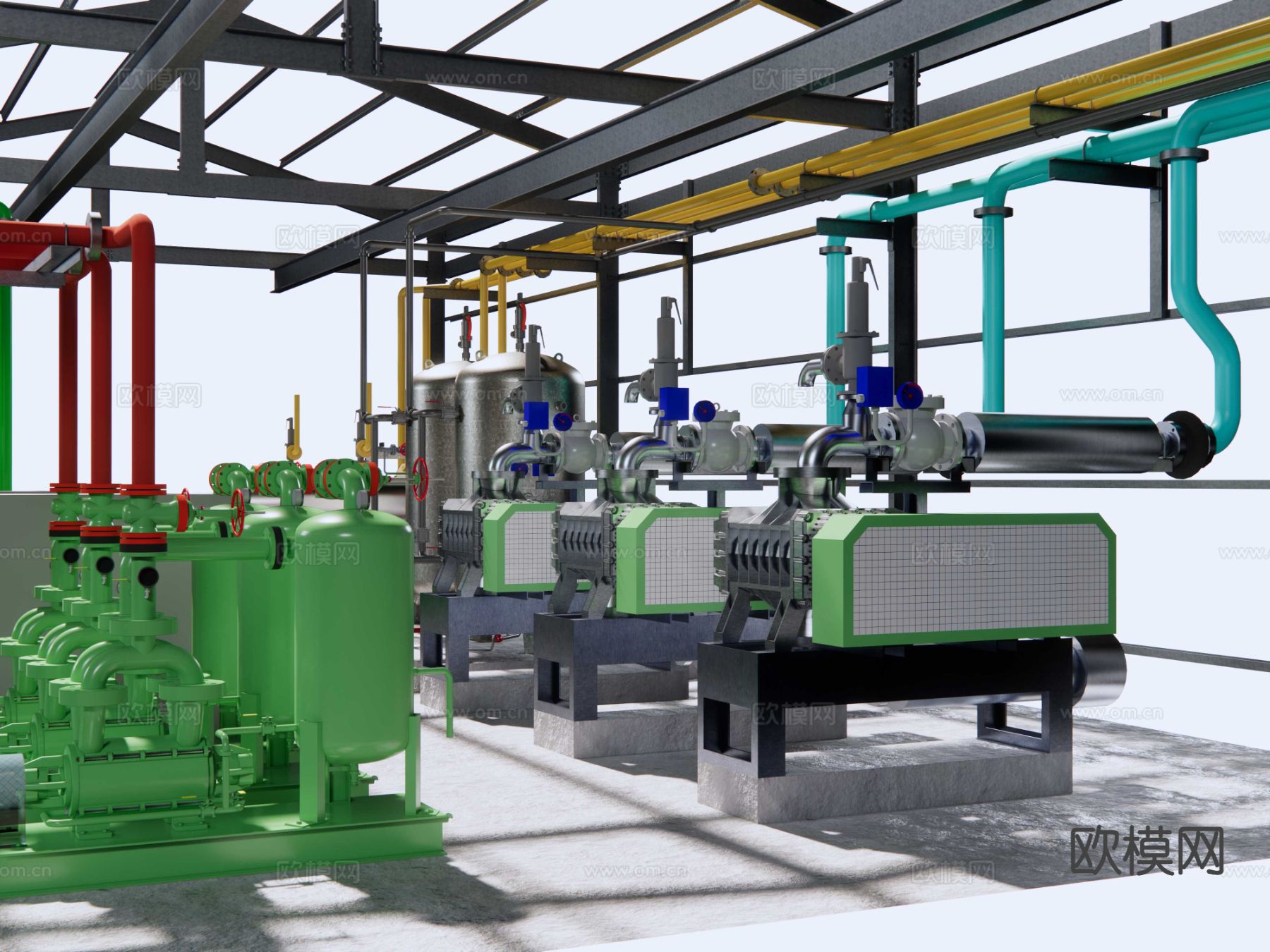 工业设备 水泵站 钢结构泵站su模型下载（渲染图5）