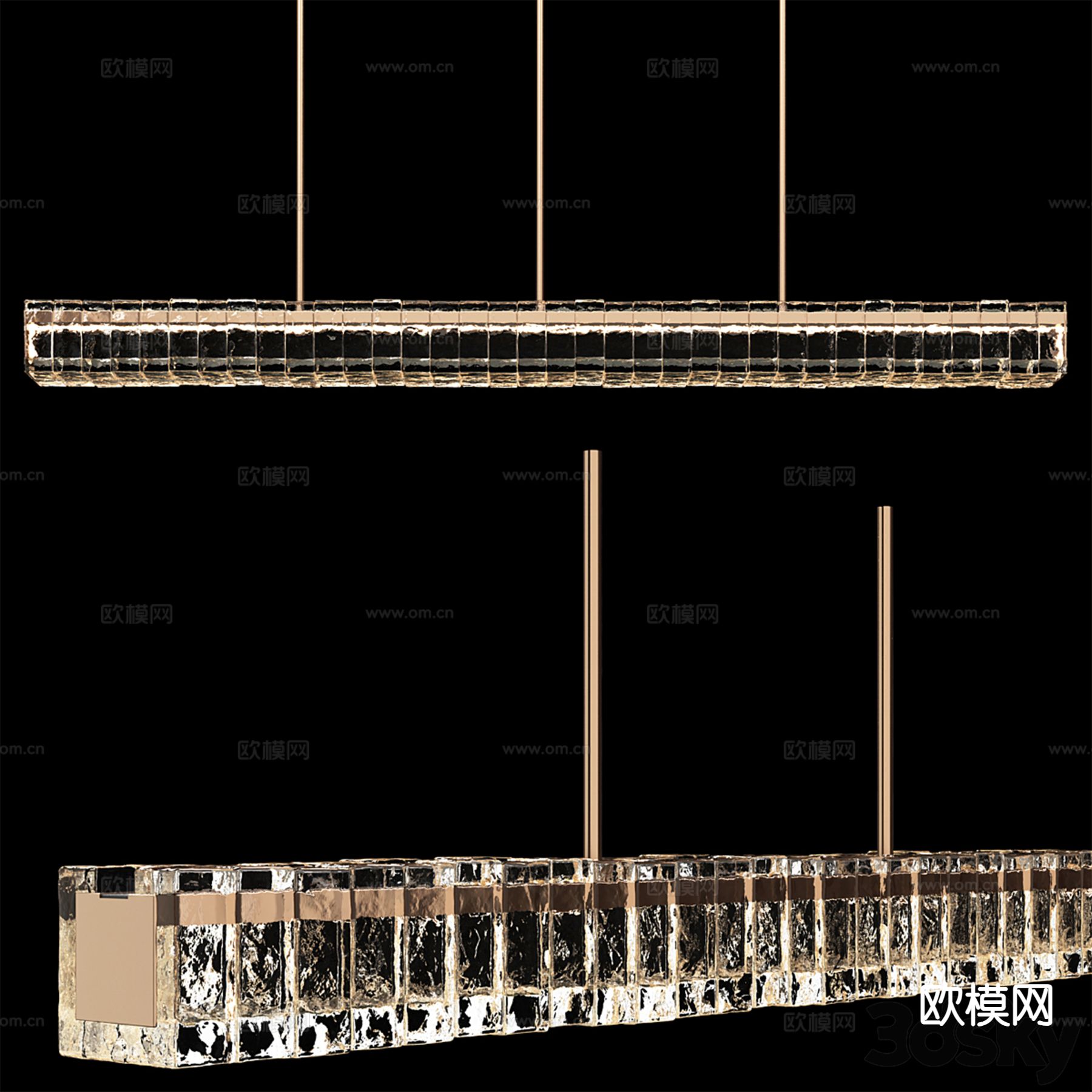 轻奢水晶吊灯 长条吊灯3d模型