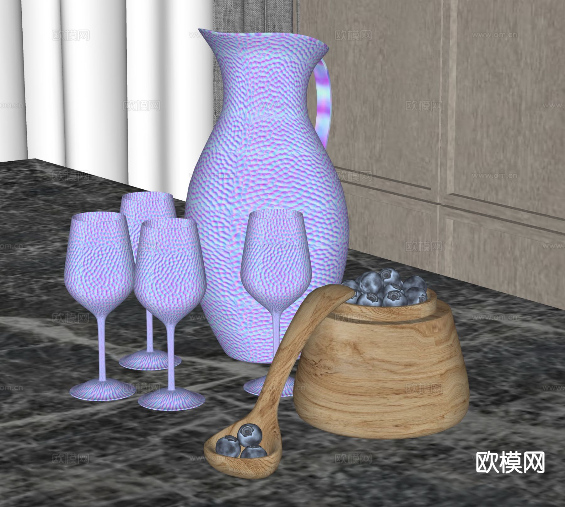 食物 水果 蓝莓 酒杯su模型下载（渲染图1）