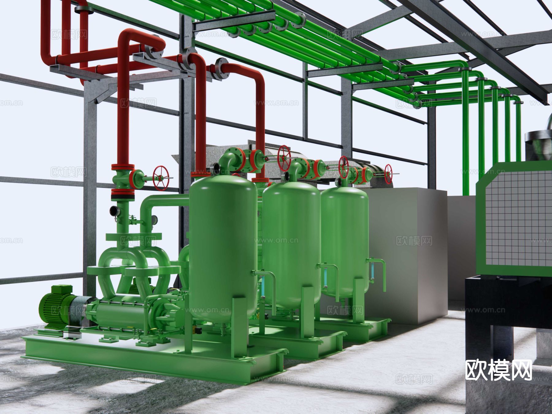 工业设备 水泵站 钢结构泵站su模型下载（渲染图4）