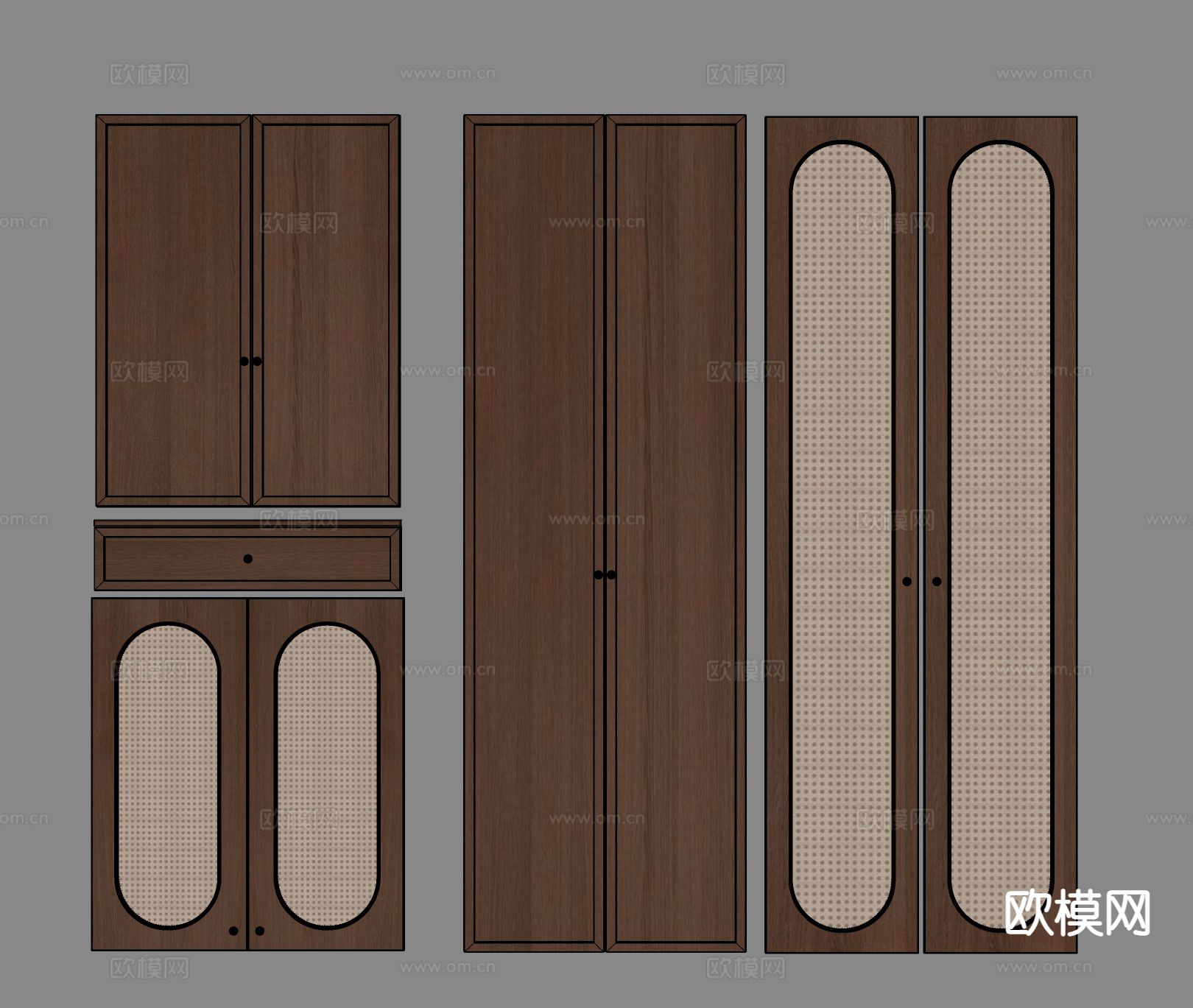 侘寂板藤编门 抽屉su模型下载（渲染图1）