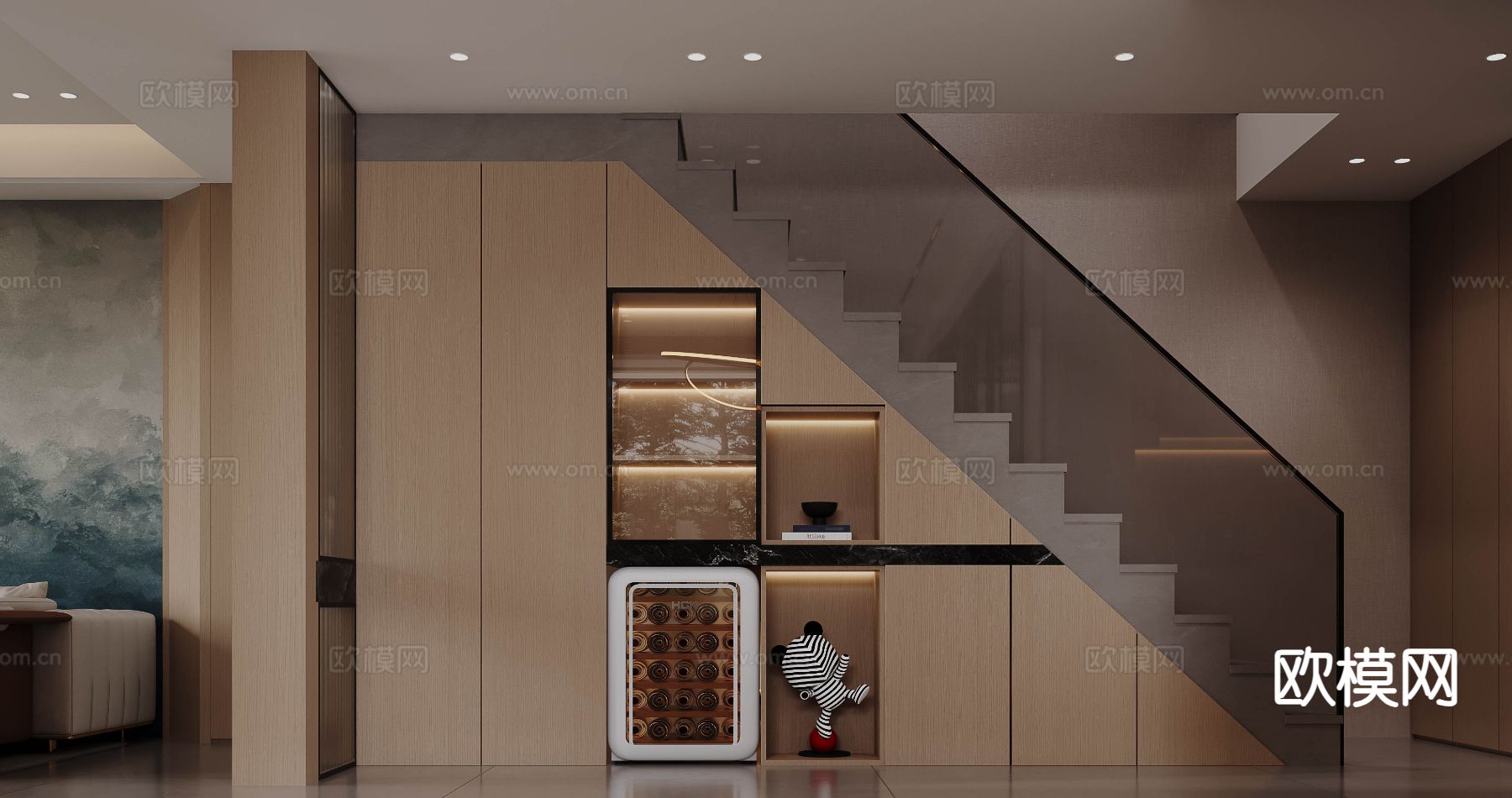 轻奢楼梯柜 楼梯间储物柜3d模型下载