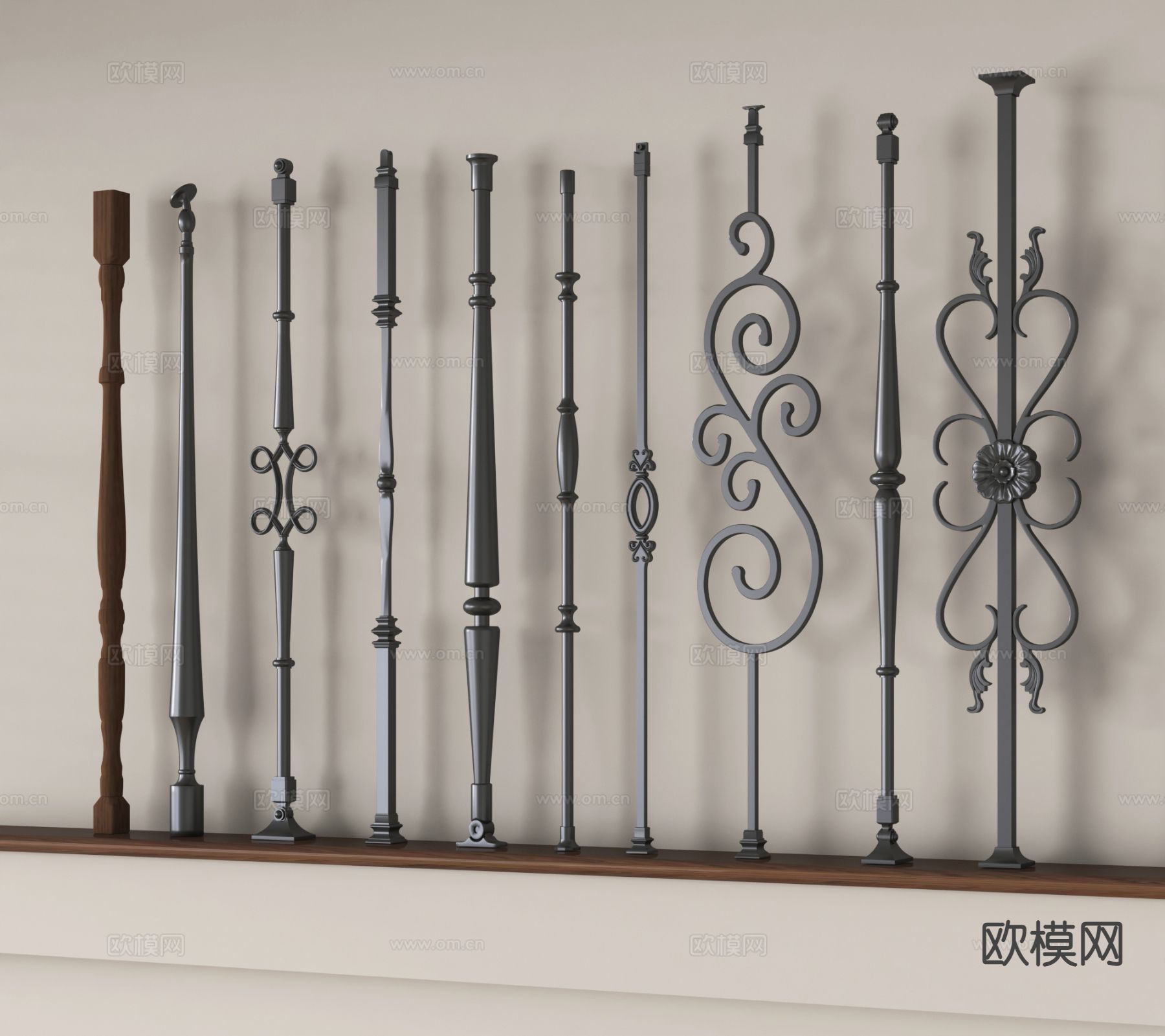 美式扶手 栏杆 楼梯扶手su模型
