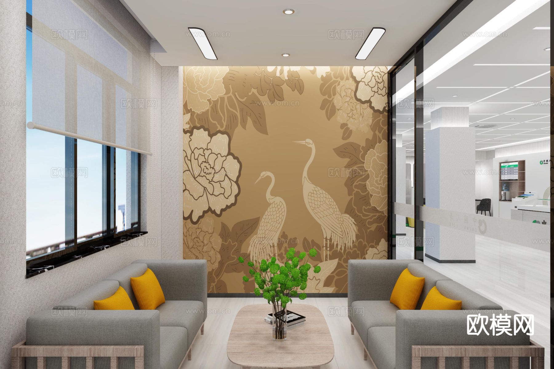 现代中国人寿 银行 办事厅3d模型下载（渲染图3）