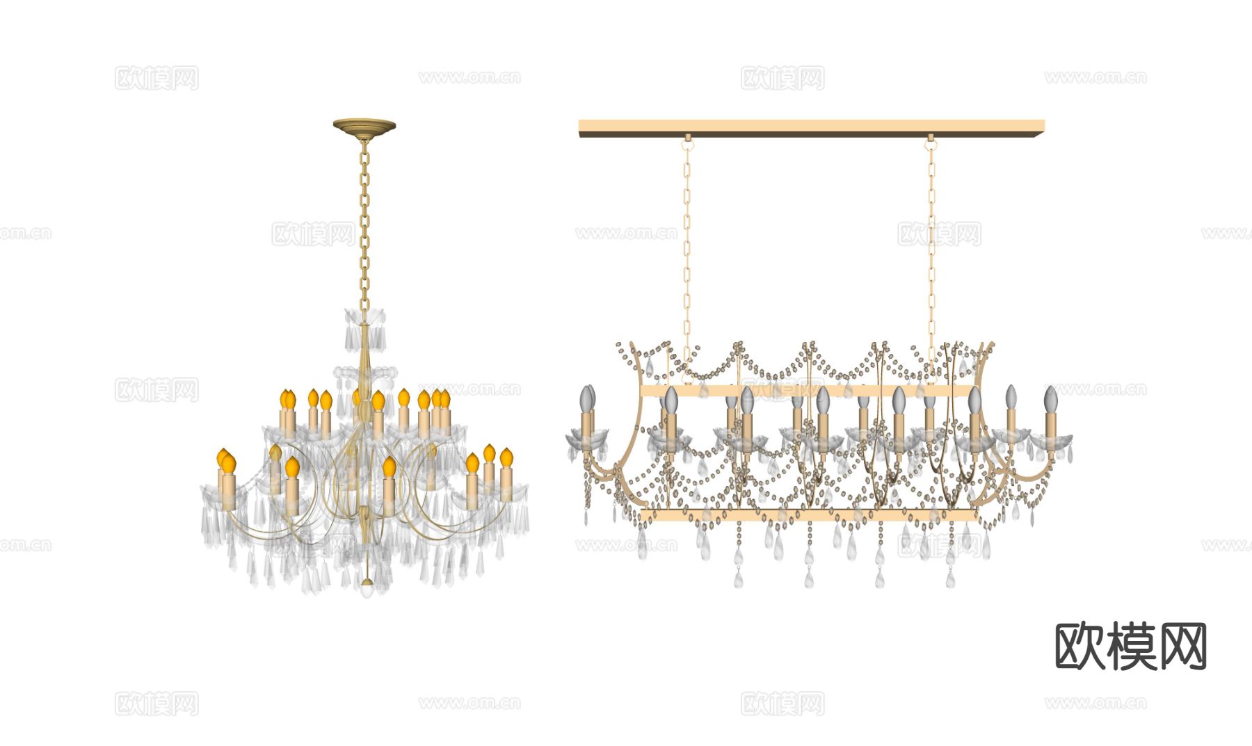 欧式吊灯 大厅吊灯 水晶灯su模型下载（渲染图1）