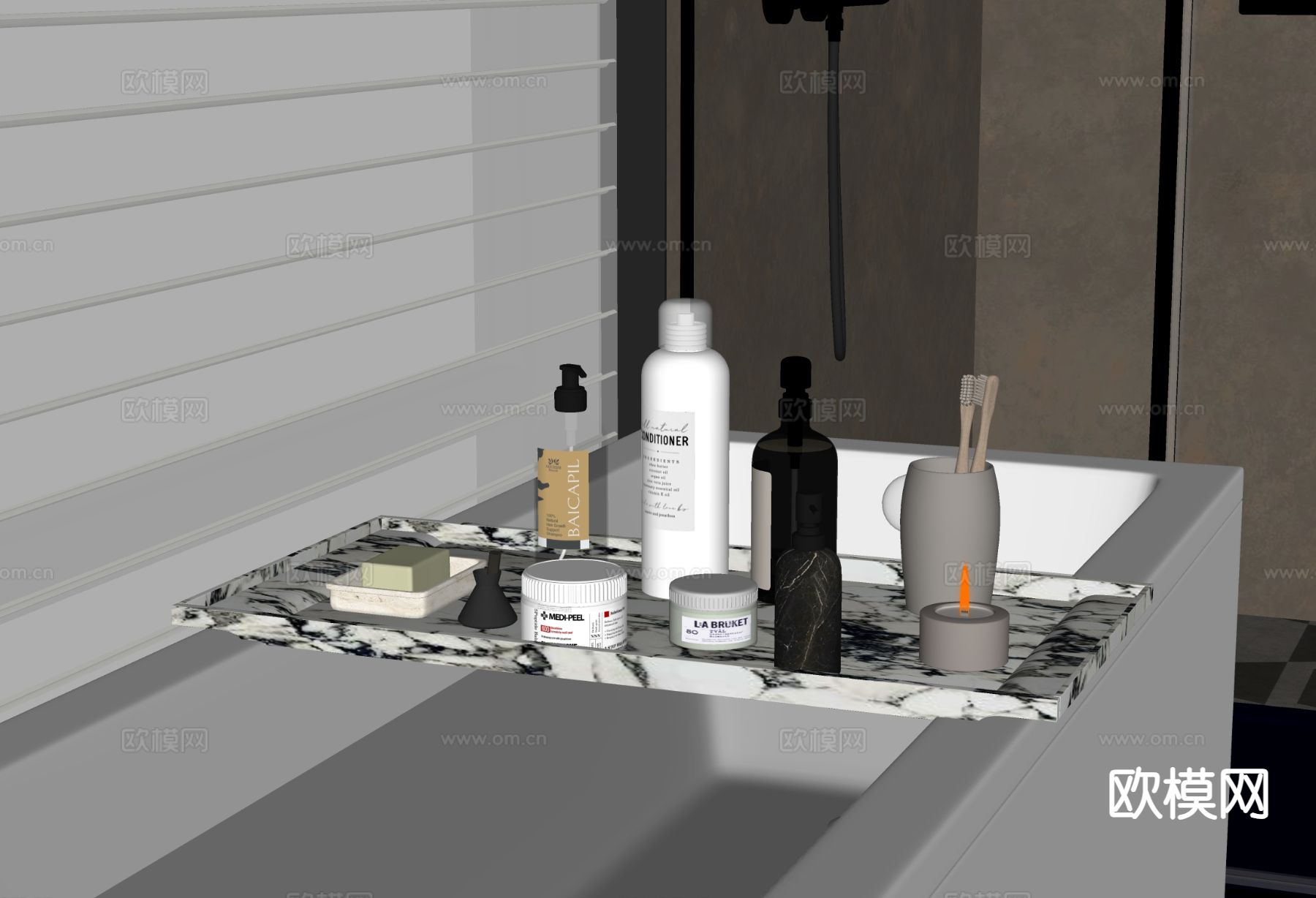 洗浴用品 洗发水 沐浴露 牙刷su模型下载（渲染图1）