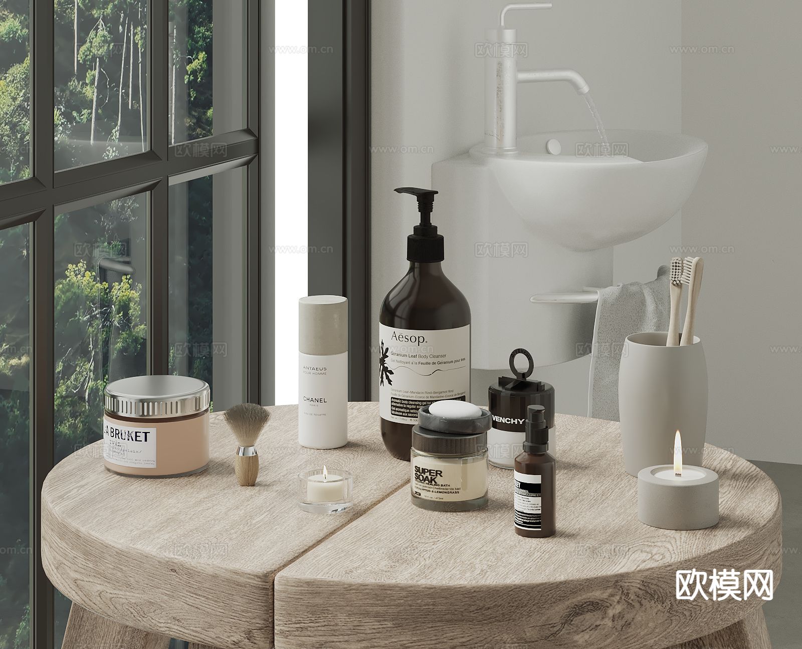 洗浴用品 洗发水 沐浴露 牙刷 香薰灯su模型下载（渲染图2）