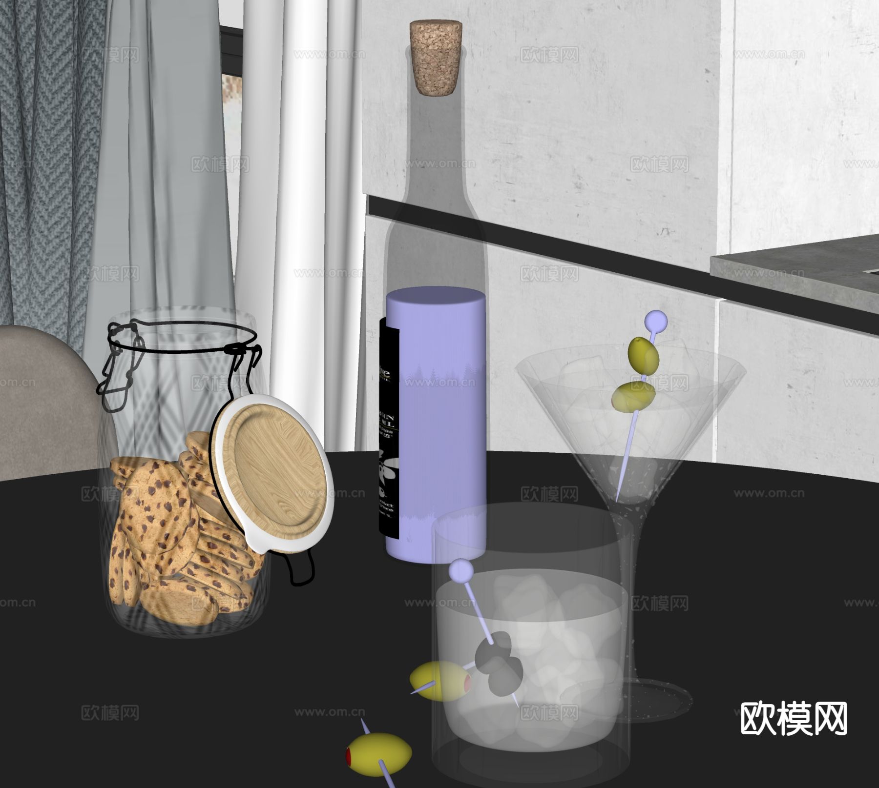 酒水 酒杯 洋酒 密封罐su模型下载（渲染图1）