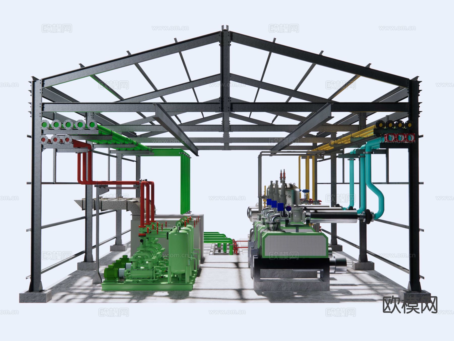 工业设备 水泵站 钢结构泵站su模型下载（渲染图6）