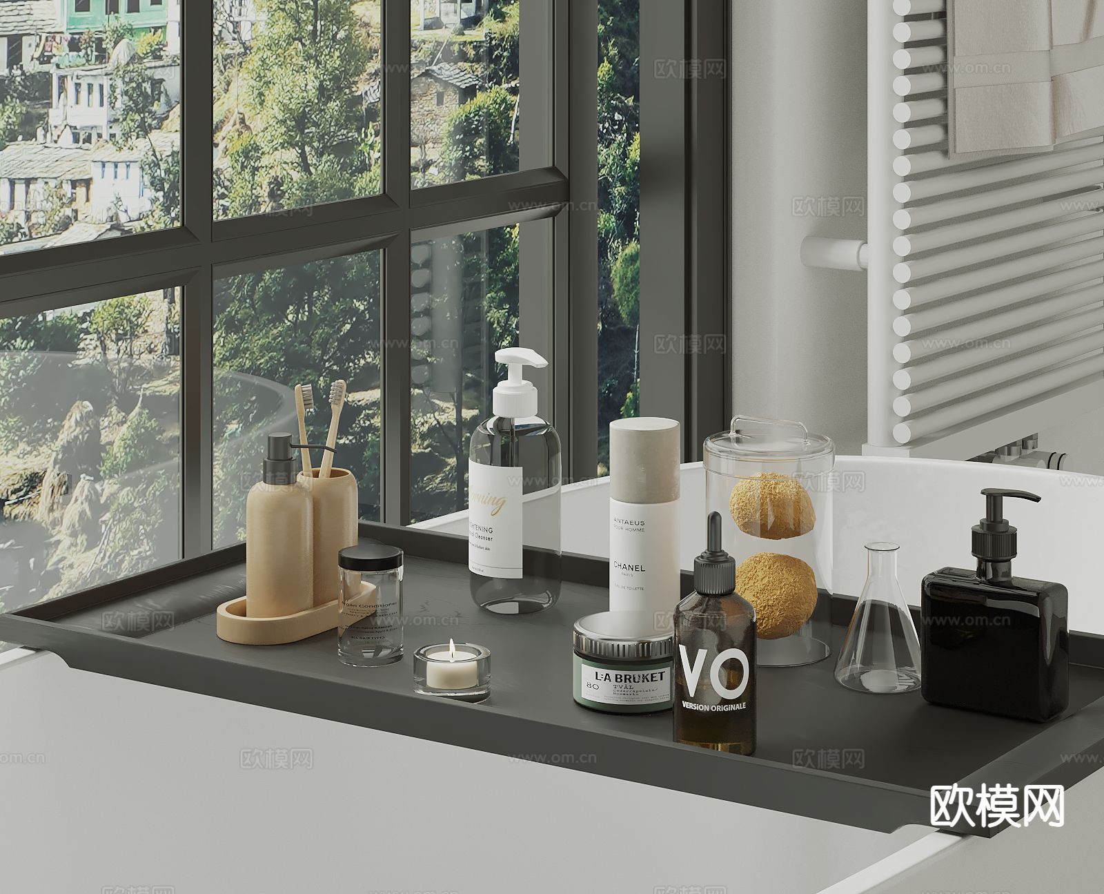 洗浴用品 洗发水 沐浴露 牙刷 香薰灯su模型下载（渲染图2）