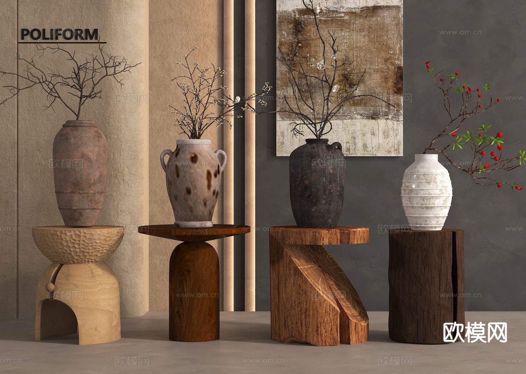 侘寂陶罐花瓶 陶罐摆件su模型下载（渲染图2）