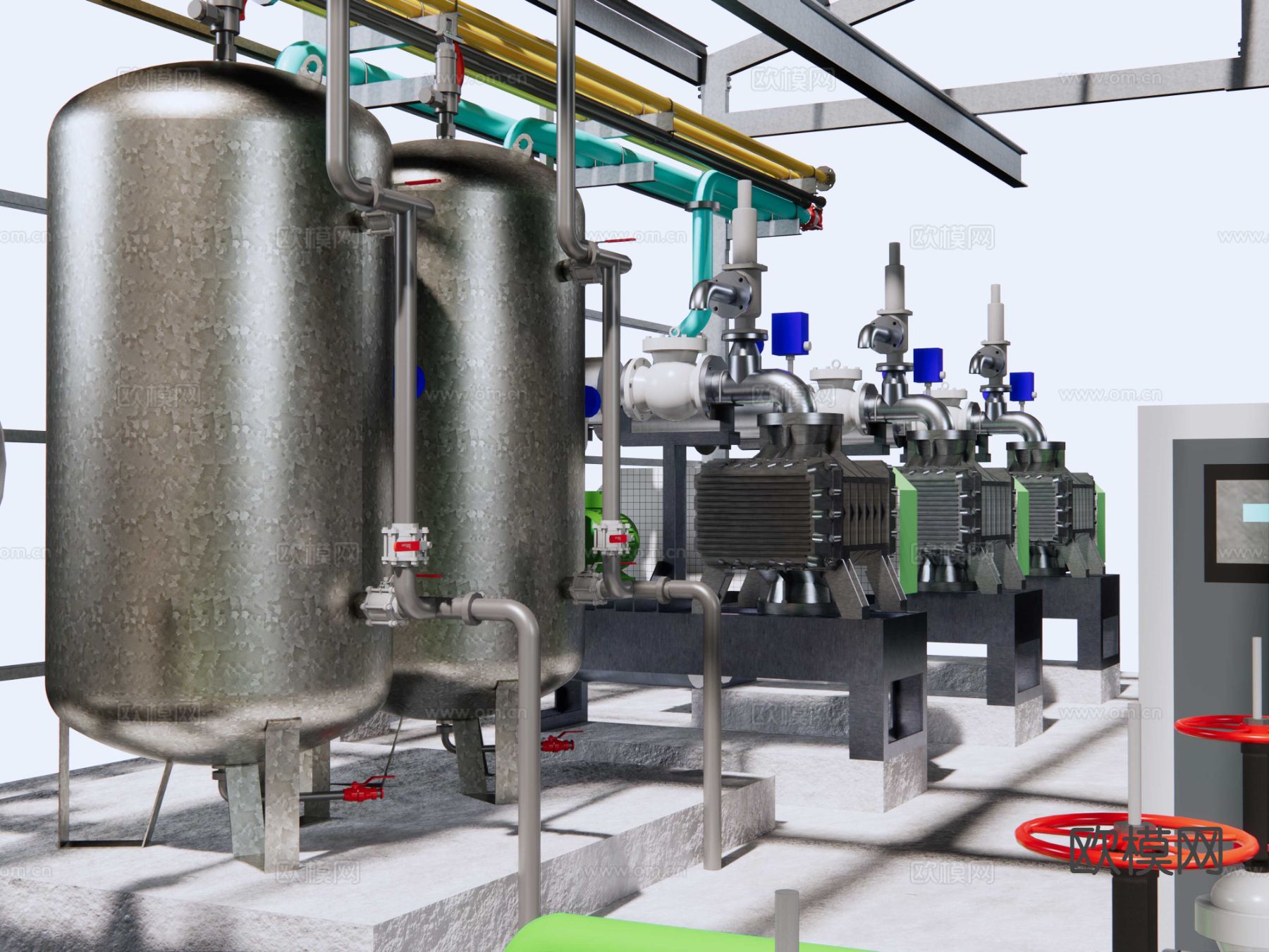 工业设备 水泵站 钢结构泵站su模型下载（渲染图3）