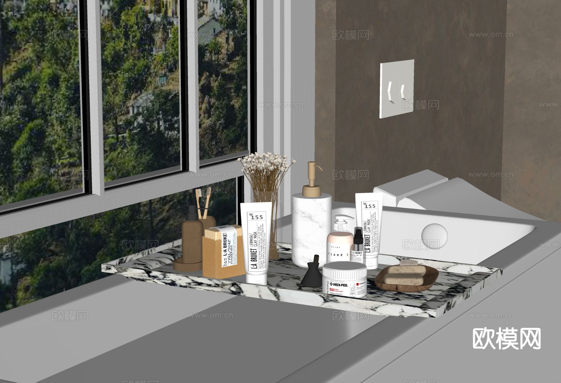 洗浴用品 洗面奶 香皂 牙刷su模型下载（渲染图1）